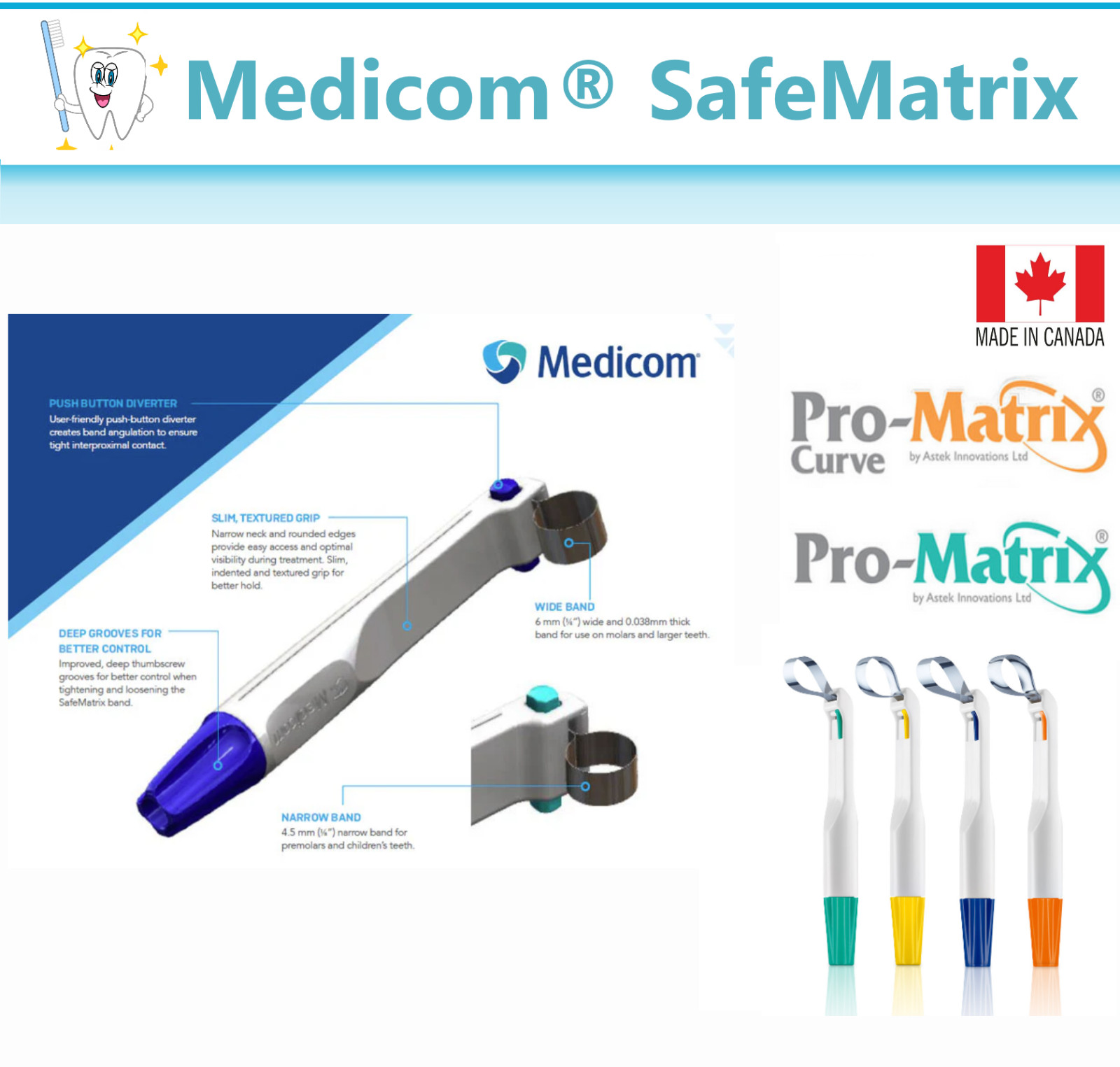 MEDICOM SafeMatrix BAND Wide, 6.0 mm, Narrow, 4.5mm Bands, Contour Curve, 50/Pk