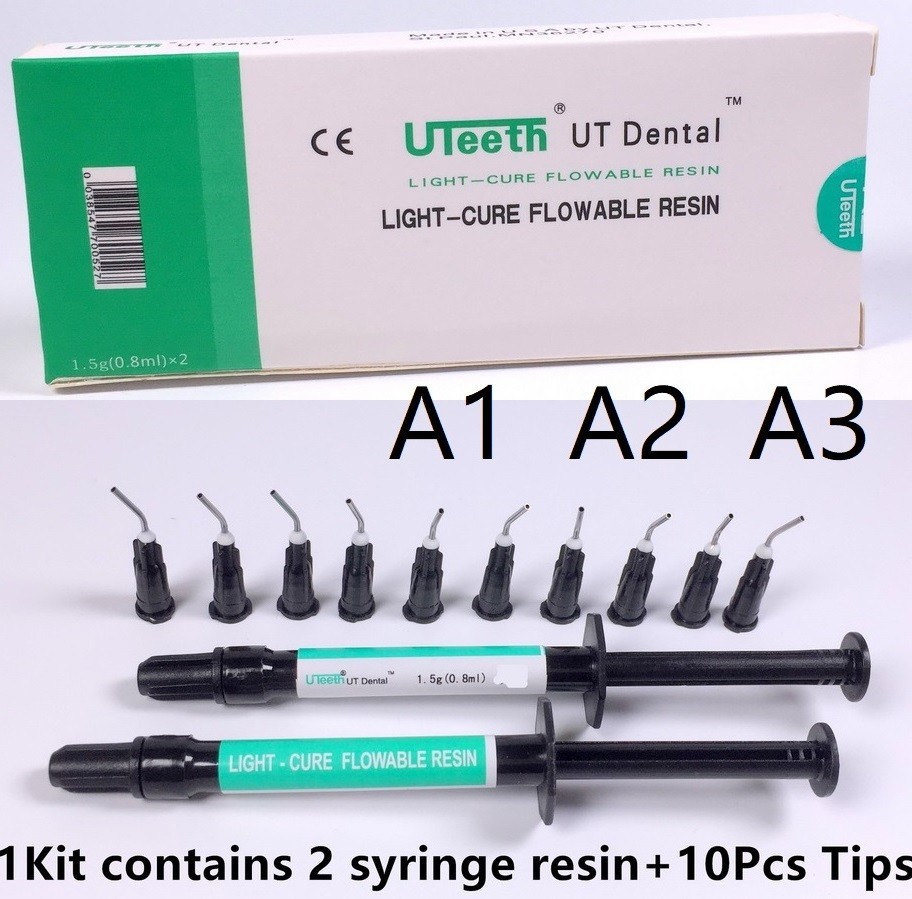 A1/A2/A3 Flowable Resin UT Dental Composite Light Cure 2 Syringe+10 Tips Kit