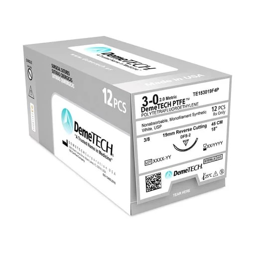 DemeTECH PTFE 3/0 18” Dental Sutures Reverse Cutting 3/8 Circle 19mm 12/Box