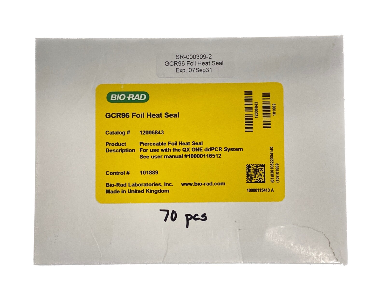 (70) BIO-RAD GCR96 Pierceable Foil Heat Seals for QX ONE ddPCR System 12006843