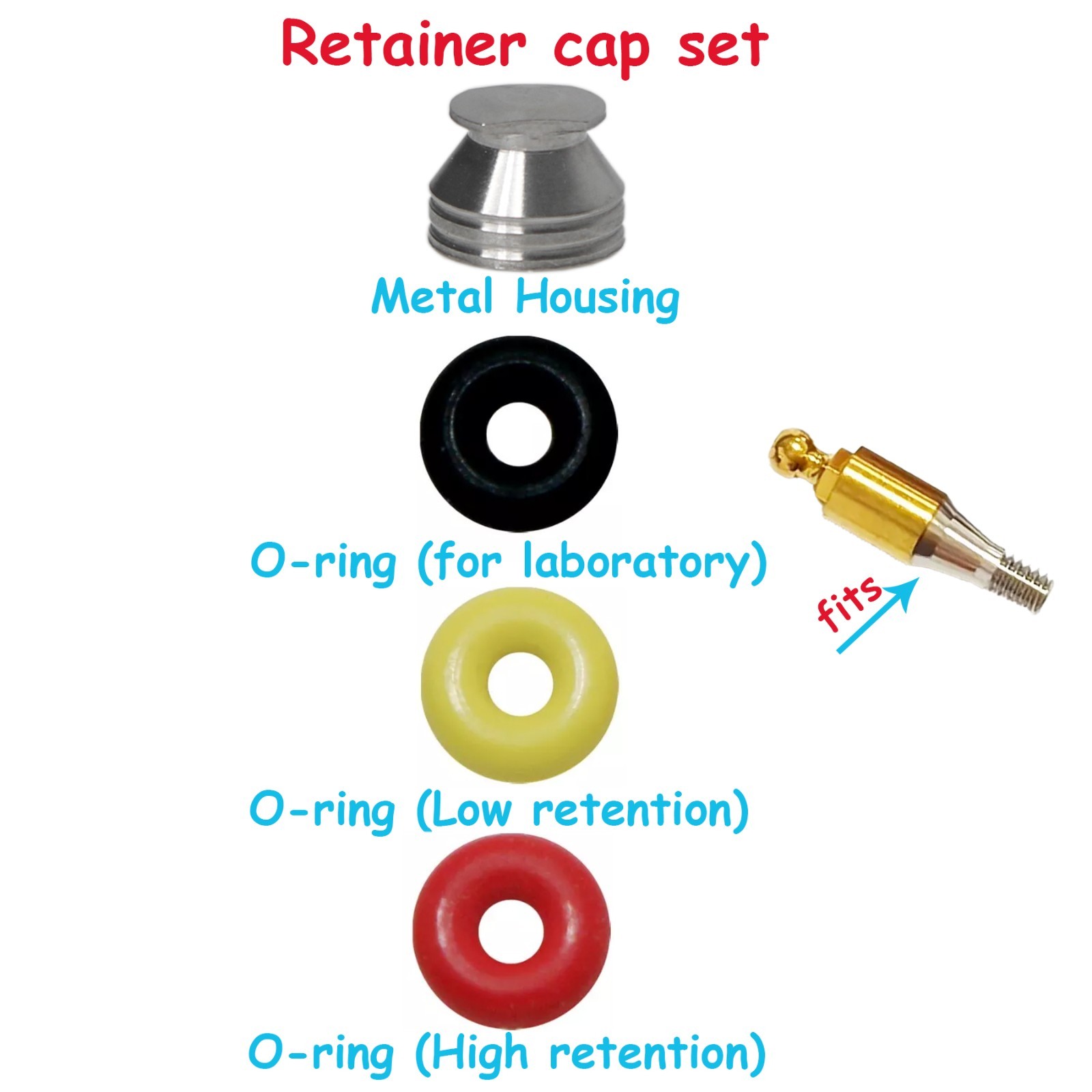 Dental O-Ring Retention Cap Ball Attachment Fit Hiossen Osstem Implant 4Pcs/Set