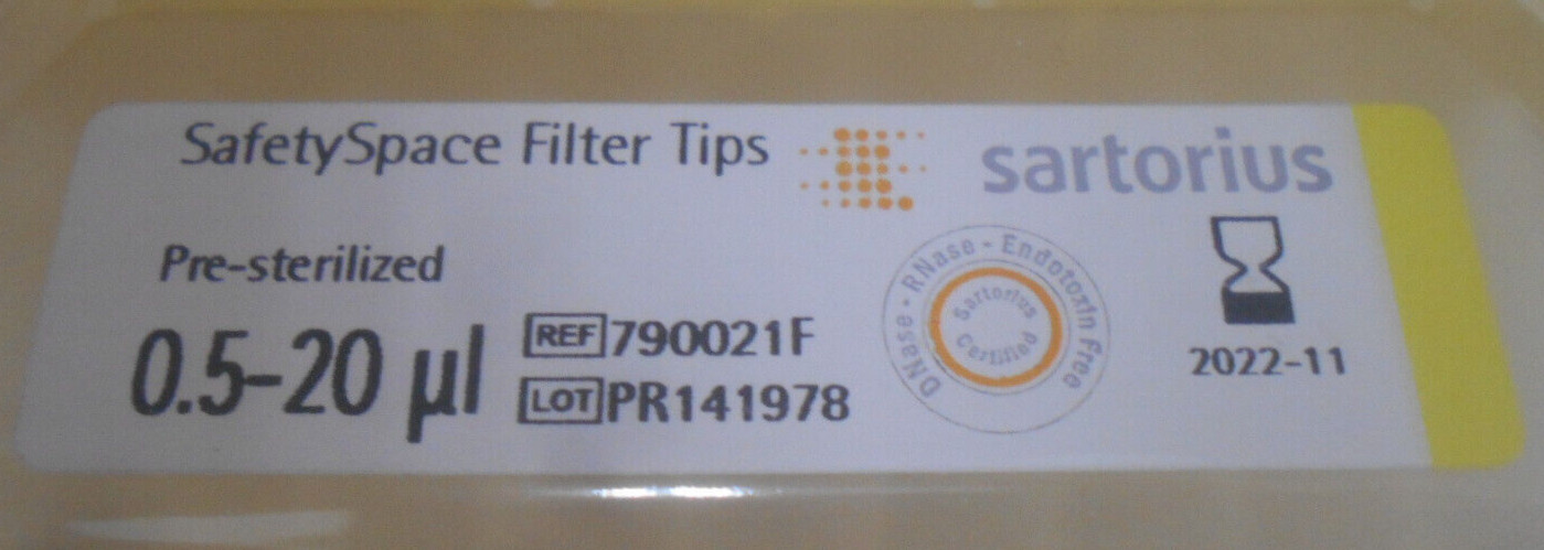 SIGMA-ALDRICH SARTORIUS 790021F 0.5-20µl PIPET TIPS STERILE PARTIAL BOX 864
