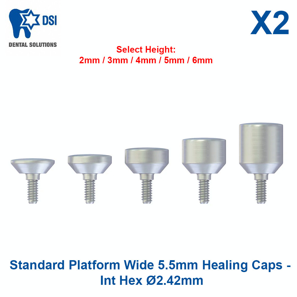 2x DSI Dental Fixture Wide Healing Caps Adapter Head 5.5mm Diameter Sizes #2-6mm