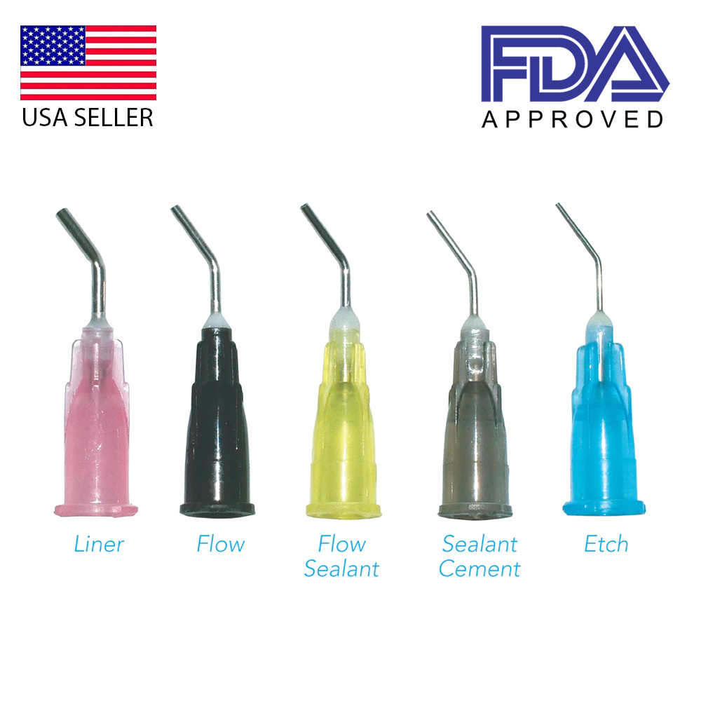 PacDent type Disposable, blunt end pre-bent needle tips for Etchants, flowables