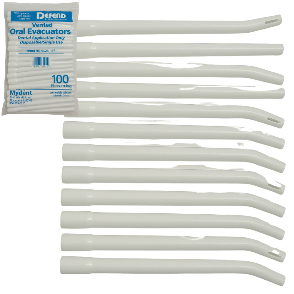 100/Pack Defend Vented Evacuator Oral Dental Tips 6″ High Volume – VE 1121