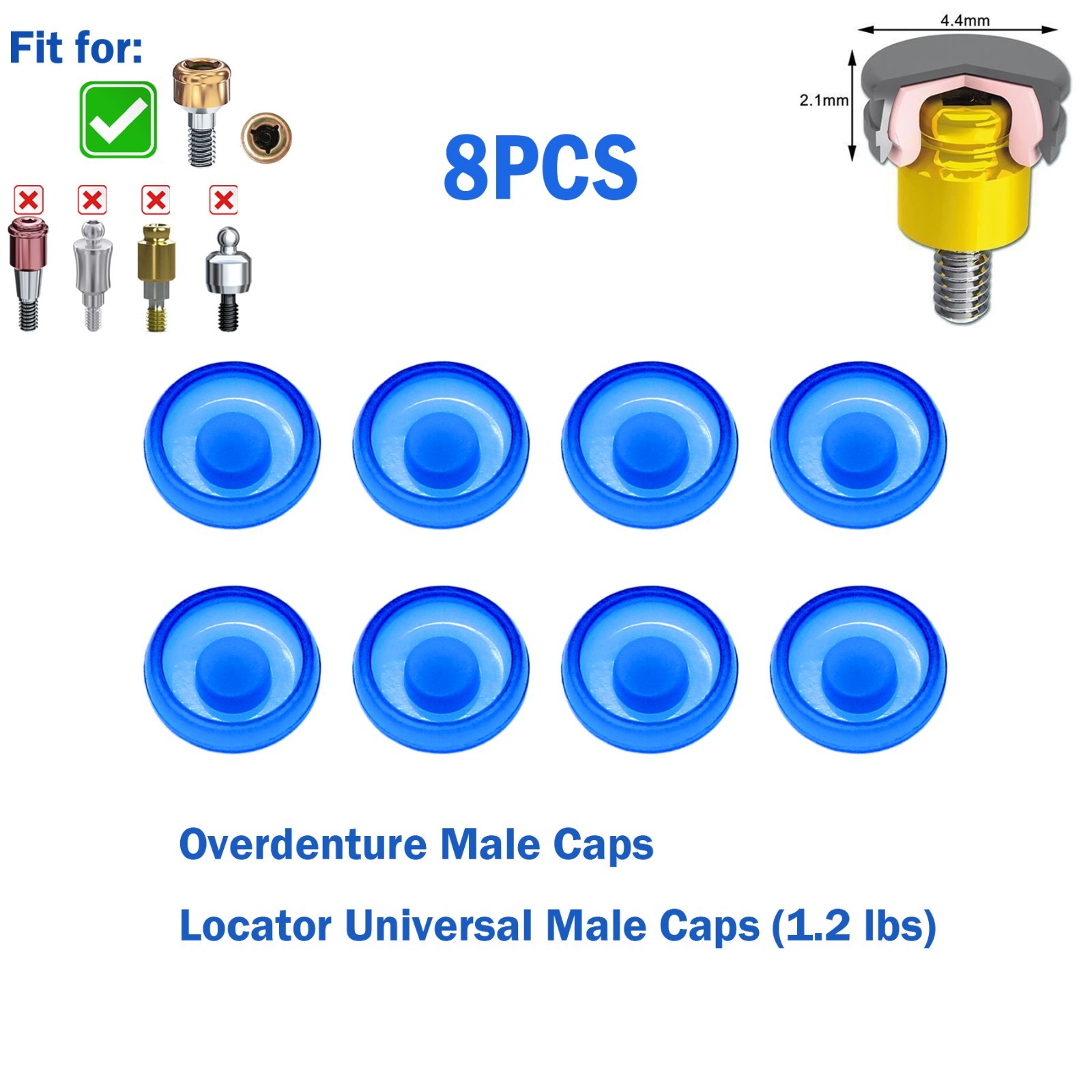US Dental Implant Overdenture Locator Abutment Retention Male Cap Inserts 1.2lbs