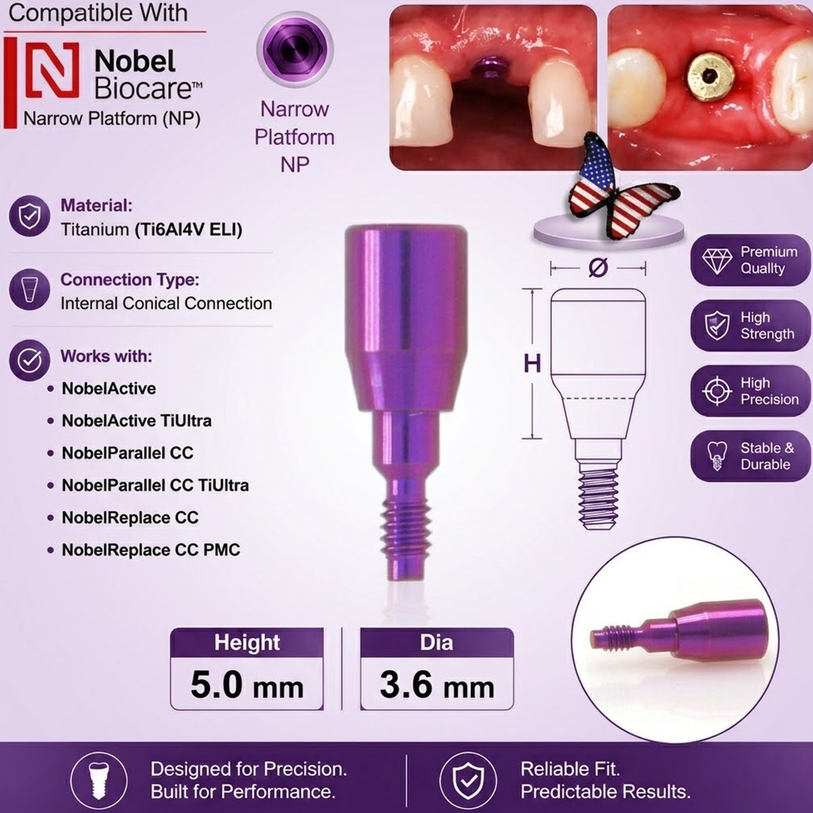 Dental RP NP Healing Abutment Compatible NobelActive Internal Conical Connection