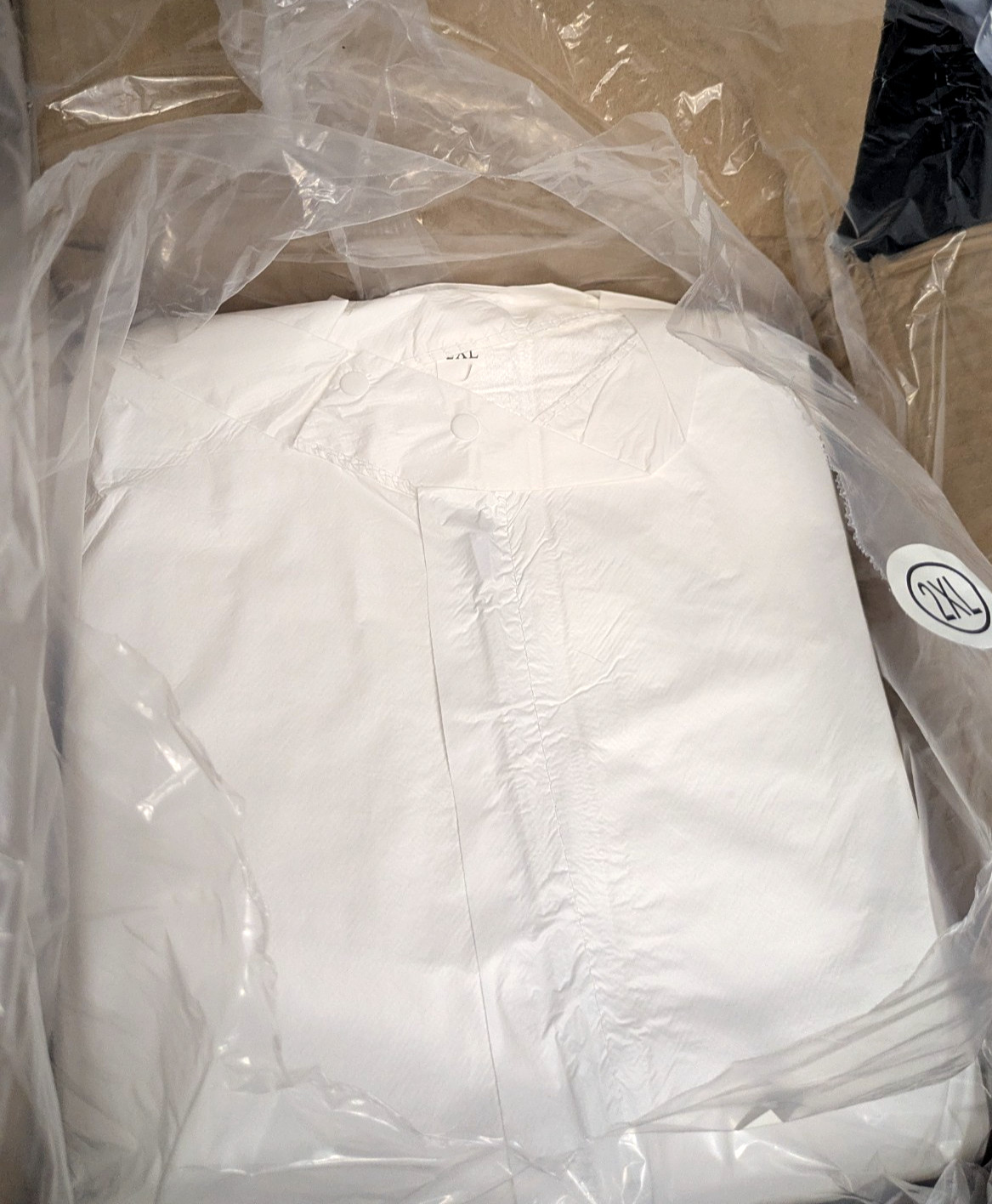Disposable Protective Frock 2XL White Zip Front Long Sleeve Elastic Cuffs 29pc