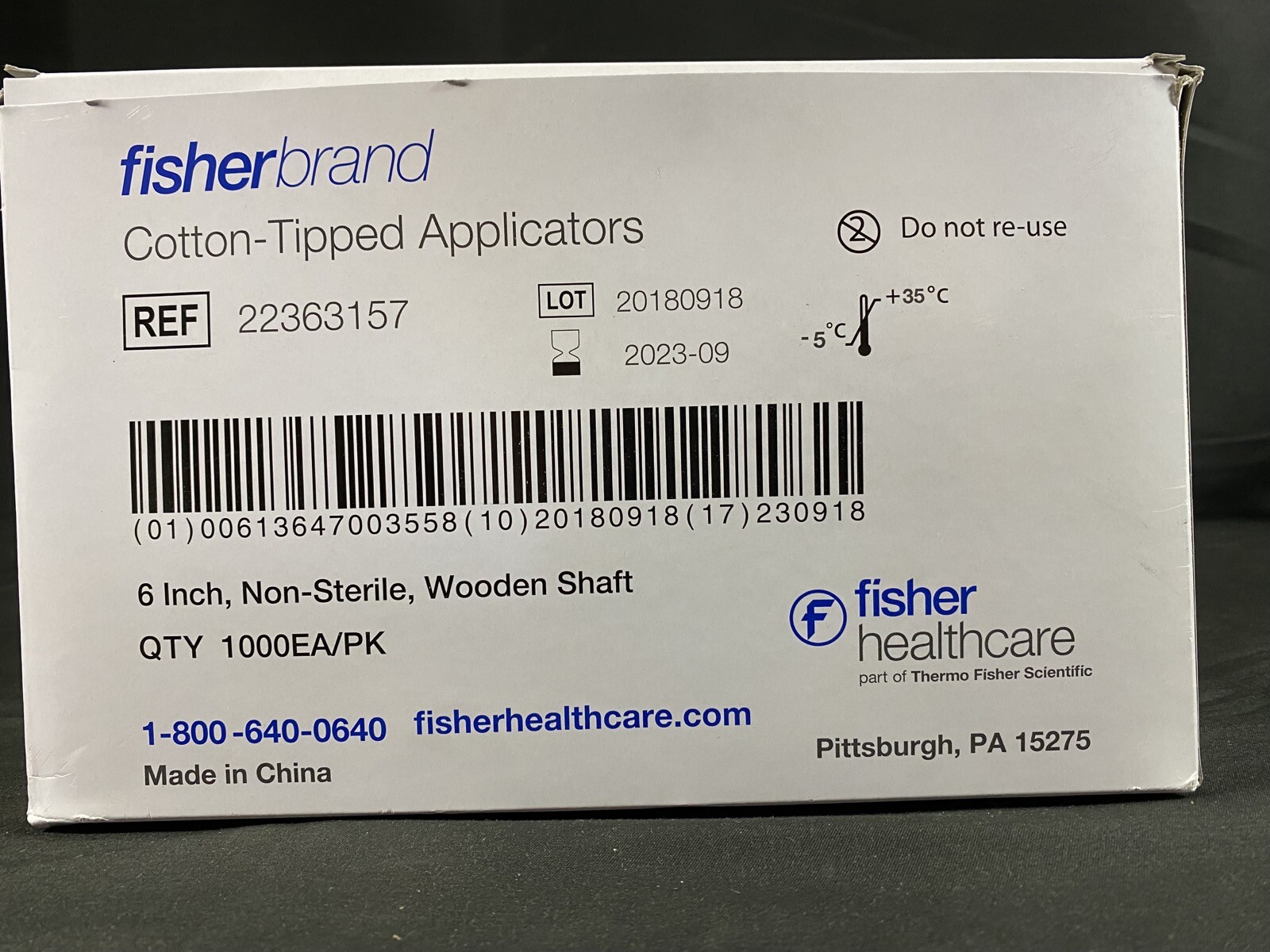 FISHERBRAND 15cm Wooden Cotton Tipped Applicators 22363157 (1000/pk)