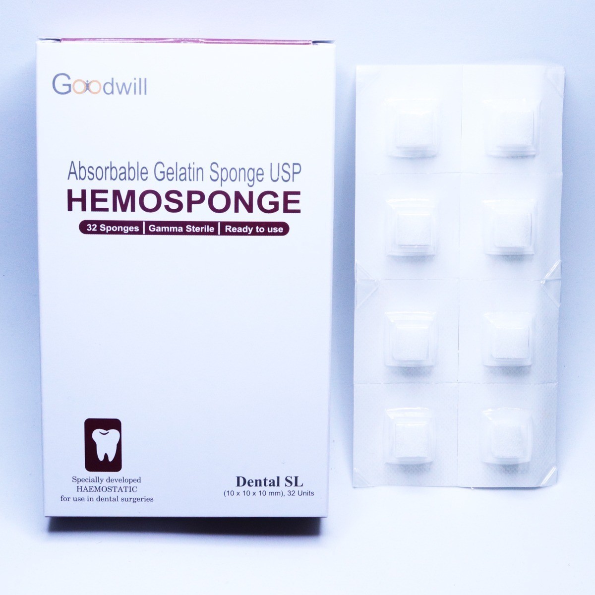 10 Pack Hemosponge Absorbable Gelatin Sponge USP Sterile 32 Sponge 10x10x10mm