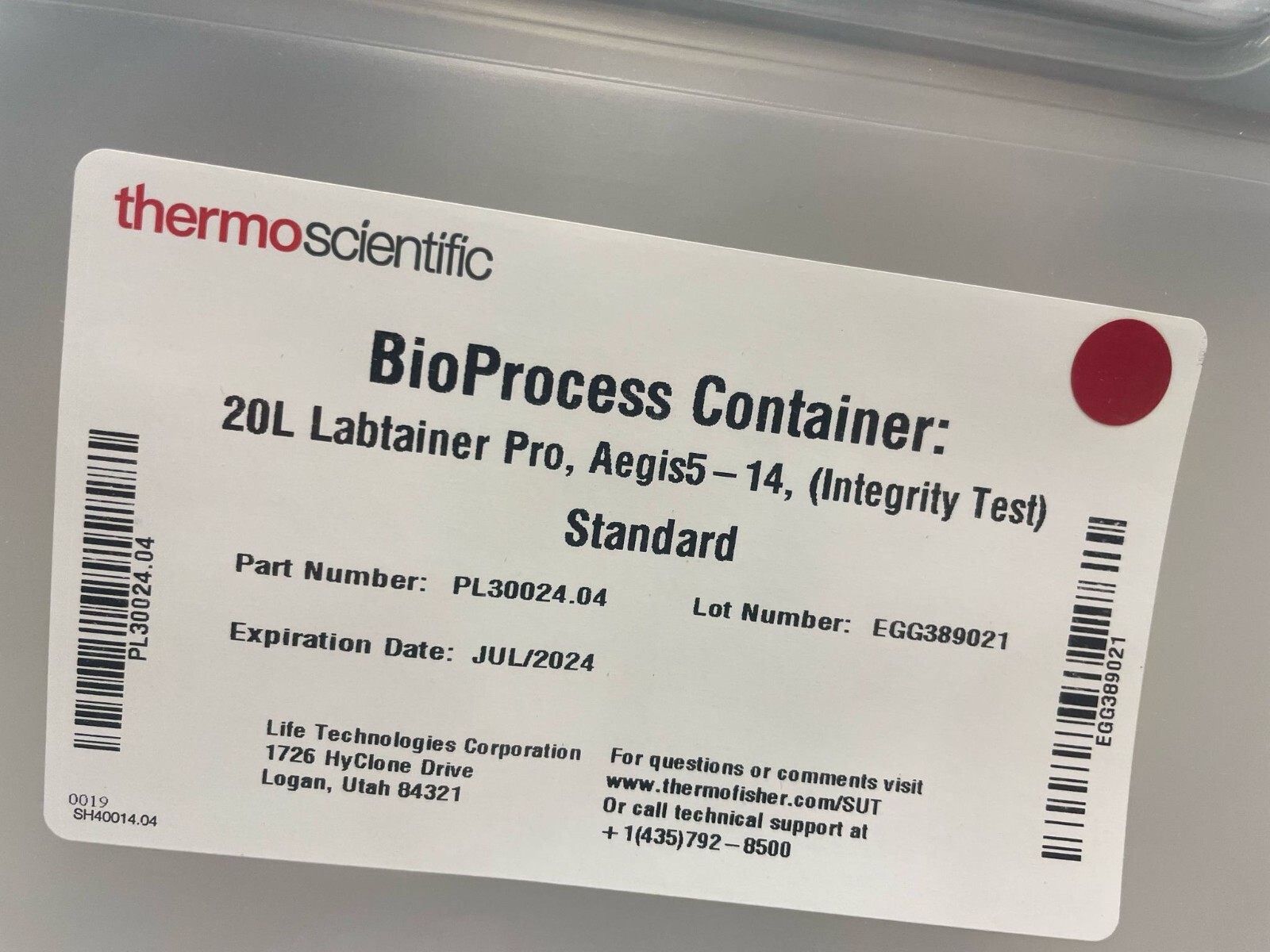 ThermoScientific 20L Labtainer Pro AEGIS5-14(Integrity Test) Standard PL30024.04