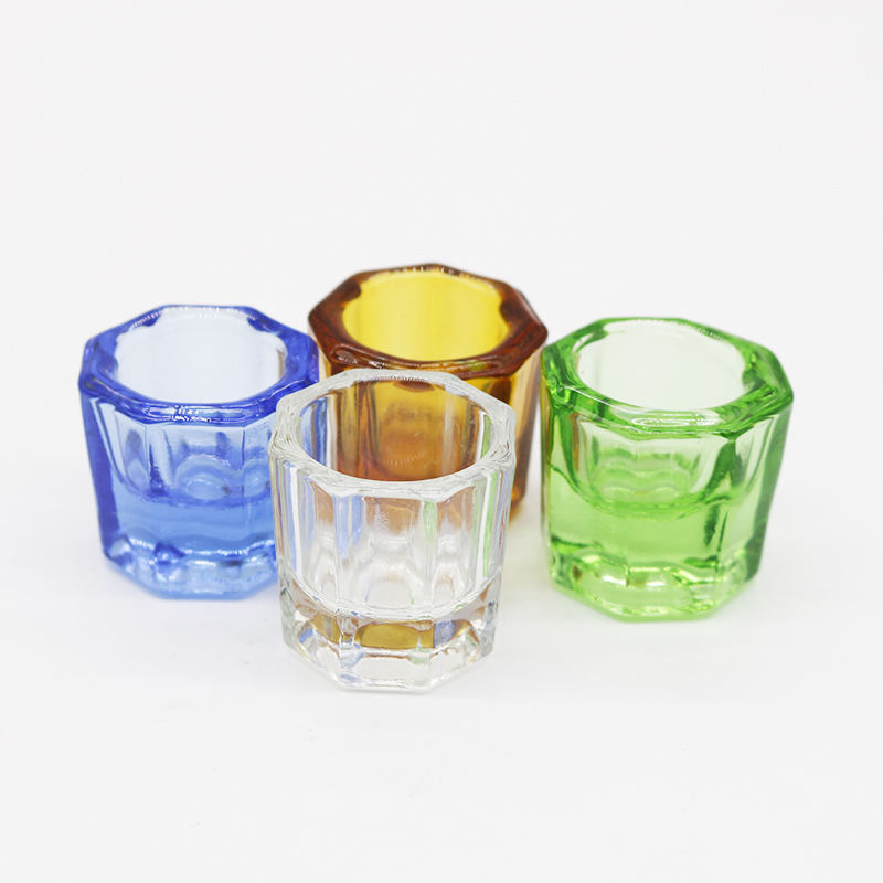 4pcs Dental Glass Dappen Dishes Tiny Mixing Bowls Octagonal Cup 4 colors
