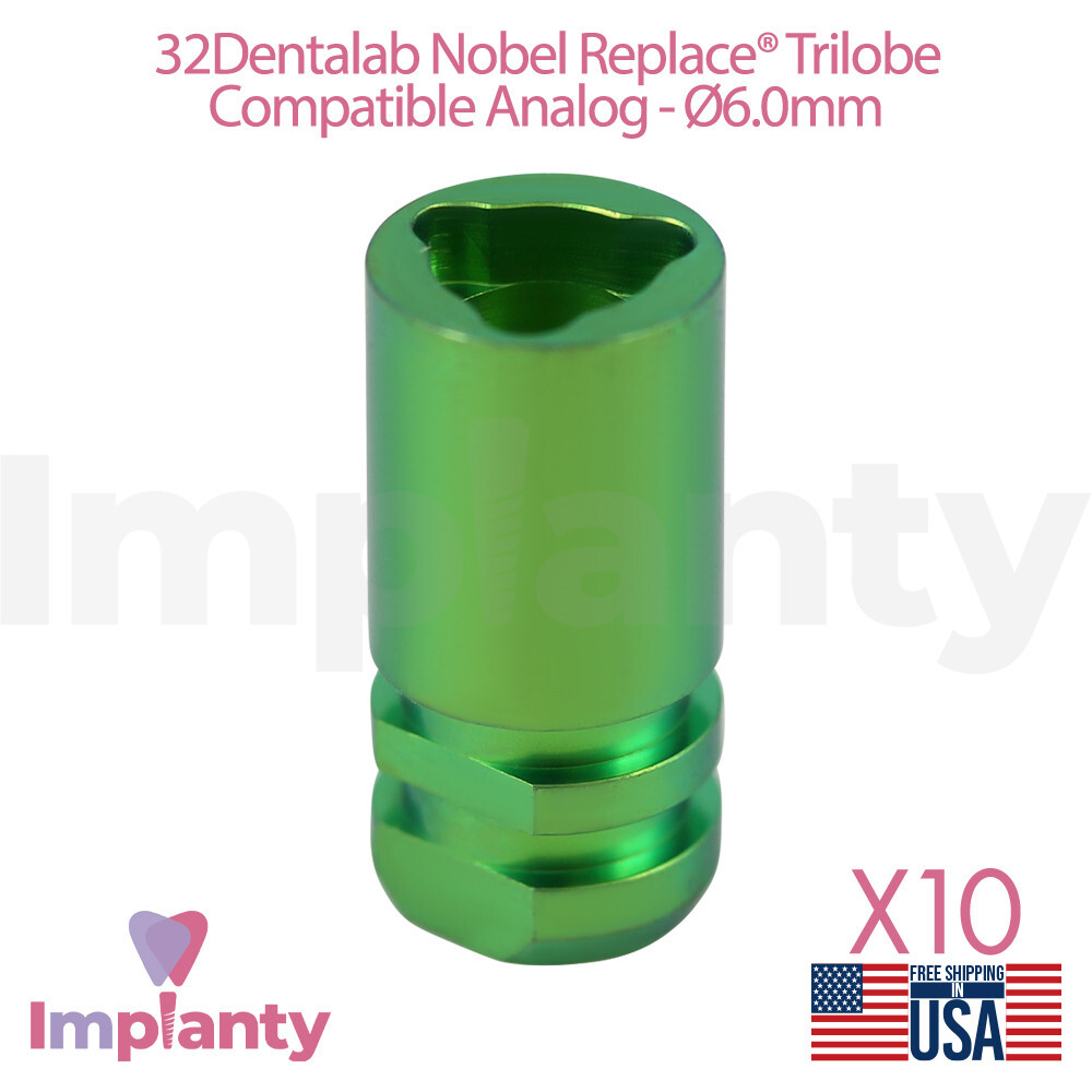 10x Dental Titanium Fixture Analog 6.0mm Green Compatible Nobel Replace Select