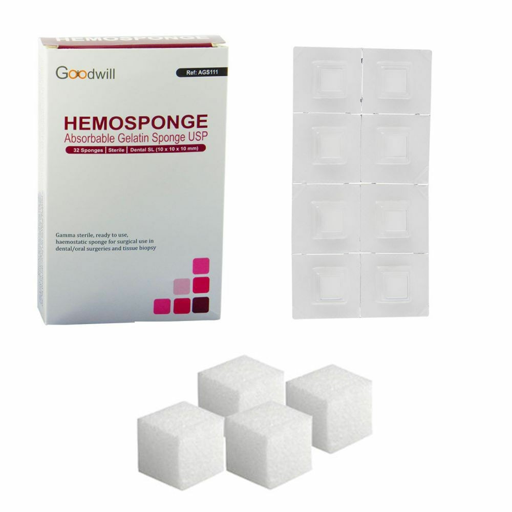 DENTAL HEMOSPONGE ABSORBABLE GELATIN STERILE SPONGE 32pcs PACK SIZE #10x10x10mm
