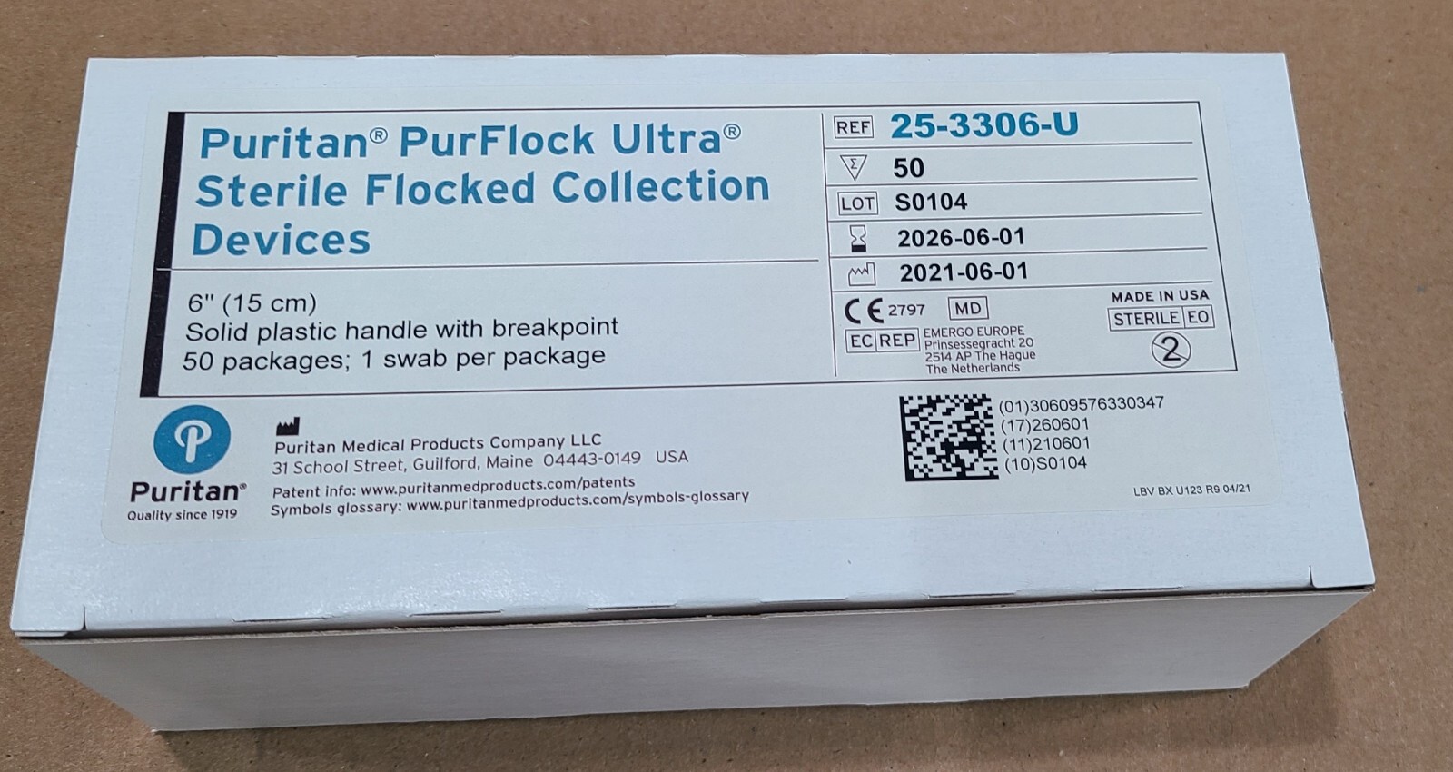 Puritan PurFlock Ultra 6″ Sterile Flock Swabs 80mm Break Box of 50 # 25-3306-U