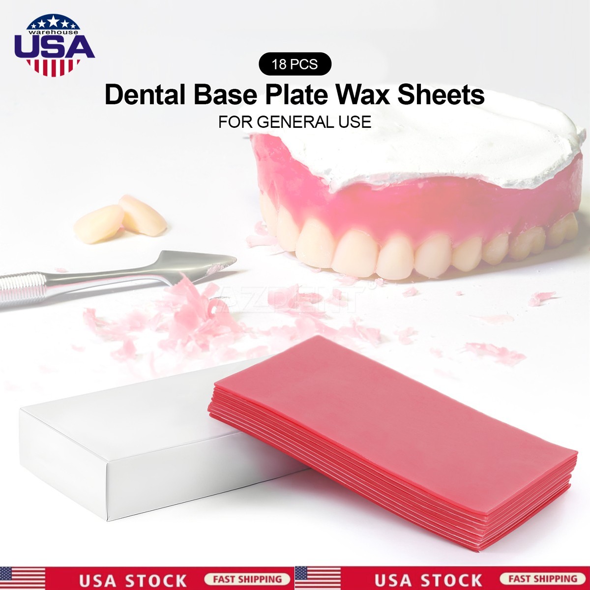 Cera de placa de base dental 18 hojas Roja Utilidad de cera de modelado 1.3 mm