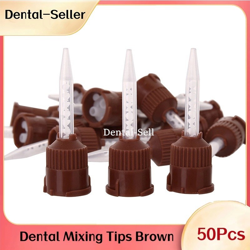 50Pcs Dental HP Mixing Tips Impression Brown Short For Temporary Cement Material