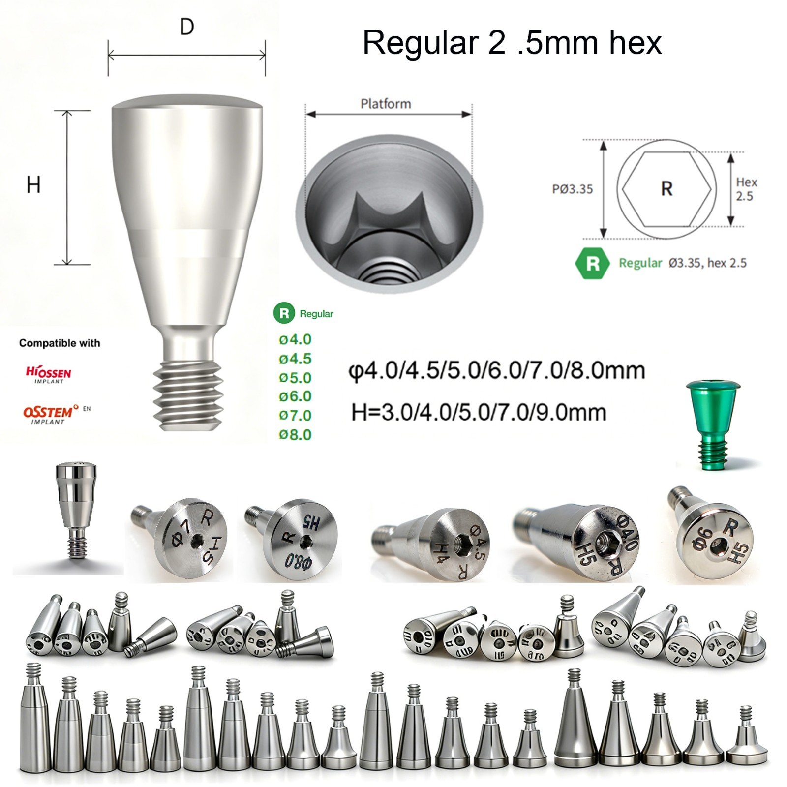 US Dental Healing Abutment Compatible Oss Hiossen ET/TS Mini Regular Platform
