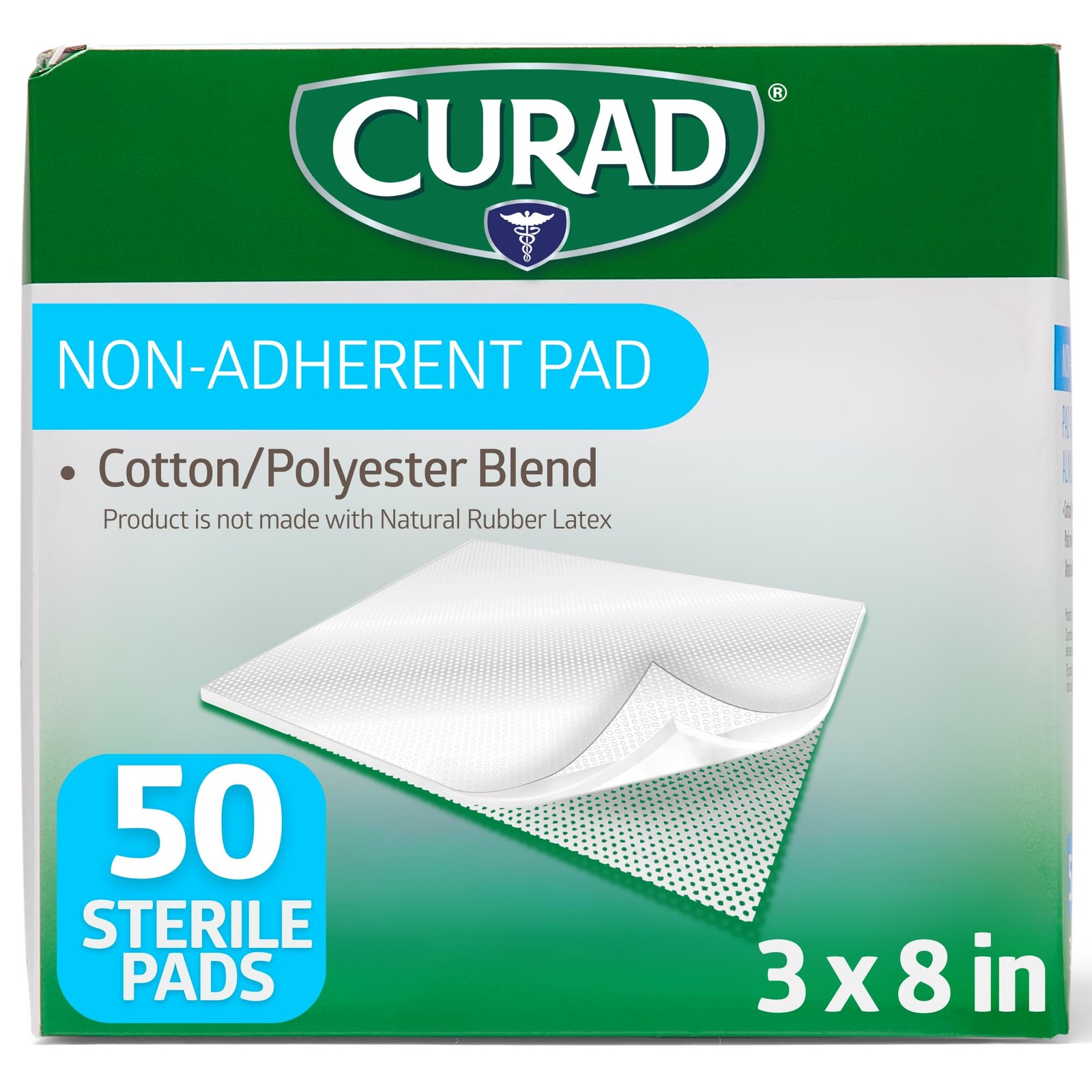 CURAD Sterile Non-Adherent Pad, 3×8 (Pack of 50) 3″ x 8″, White