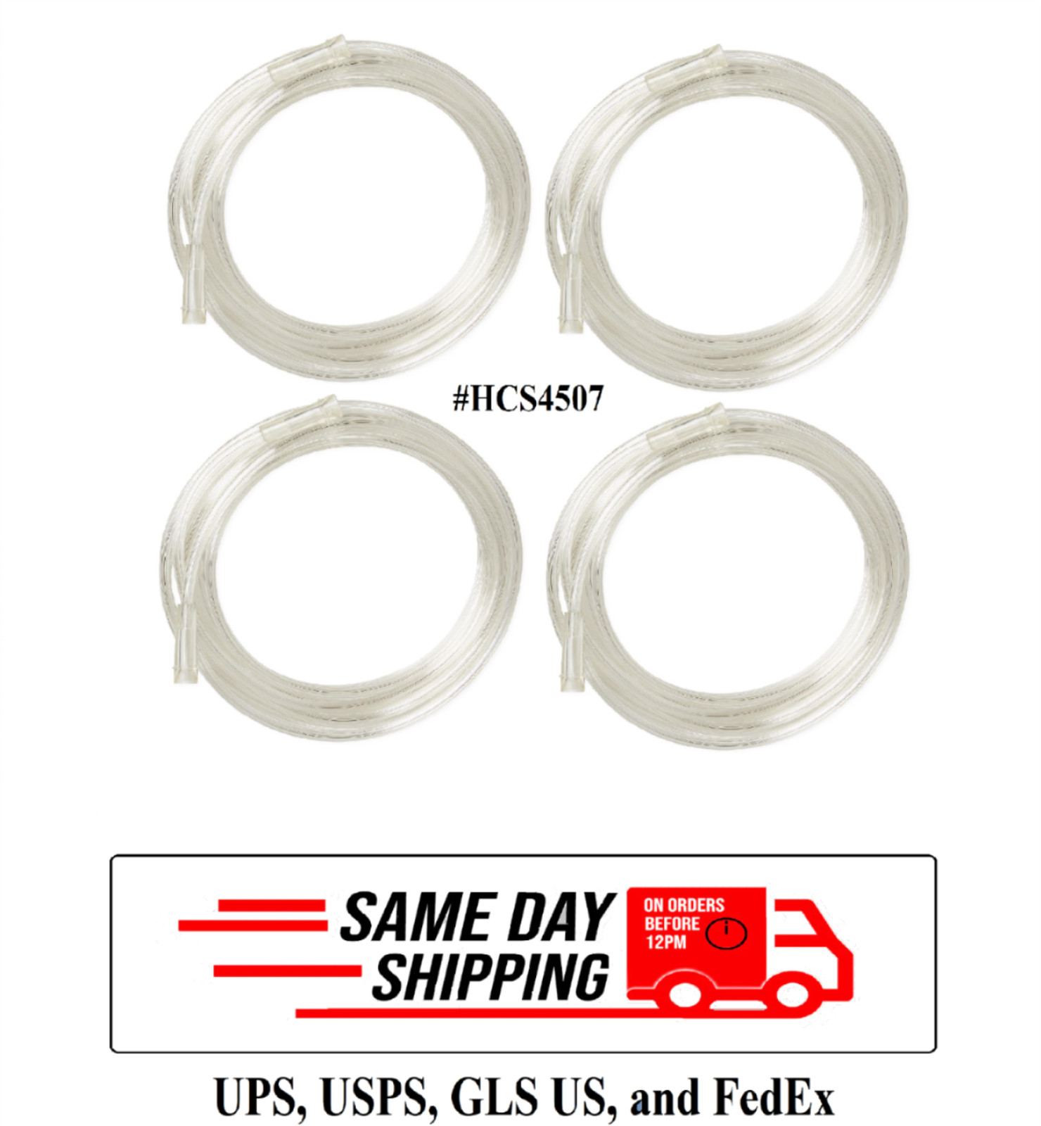 7ft Oxygen Tubing Clear Crush Resistant Universal Connector Medline HCS4507 4/PK