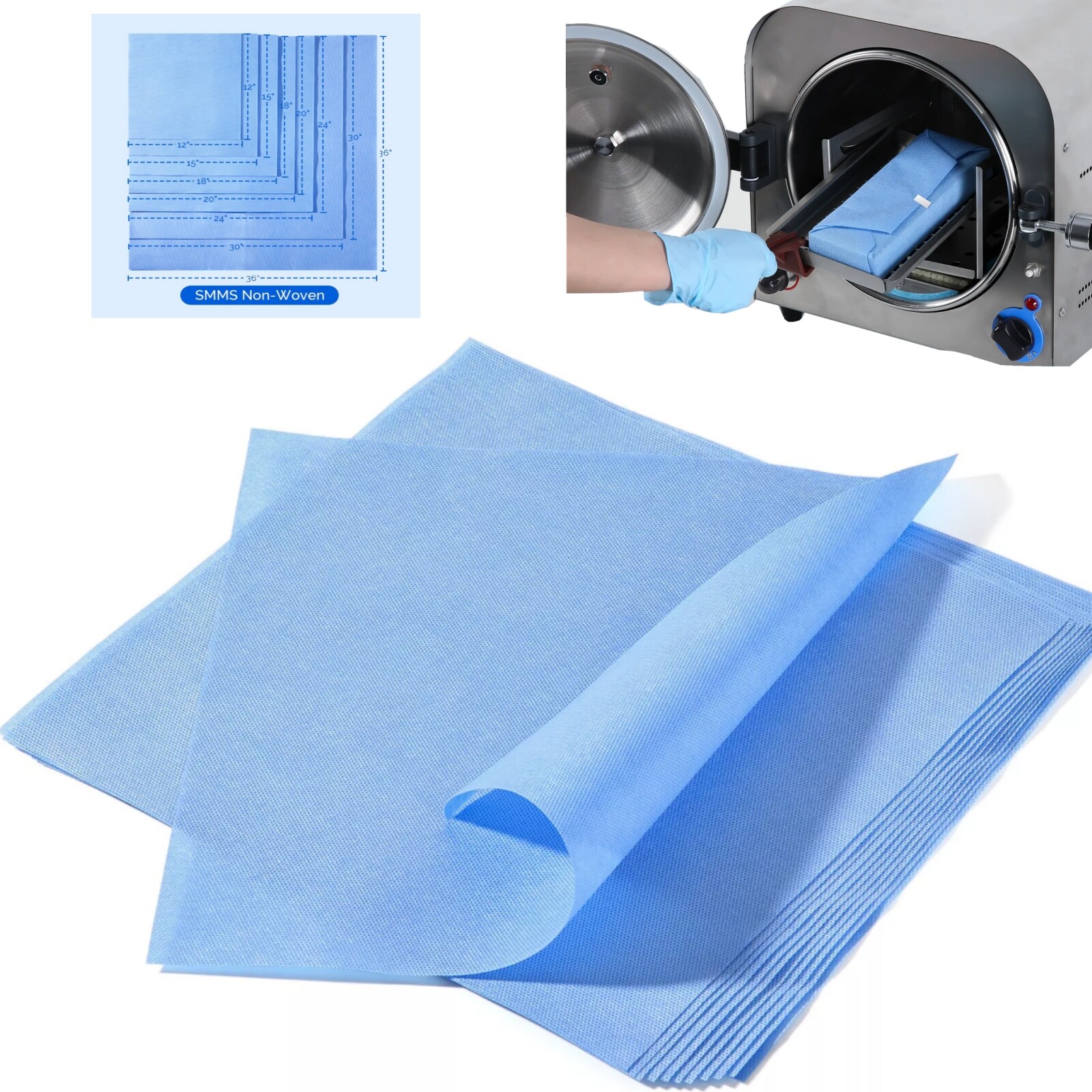 JMU Autoclavable CSR Sterilization Wraps 15″ x 15″ Blue Up to 1000/PK SMMS