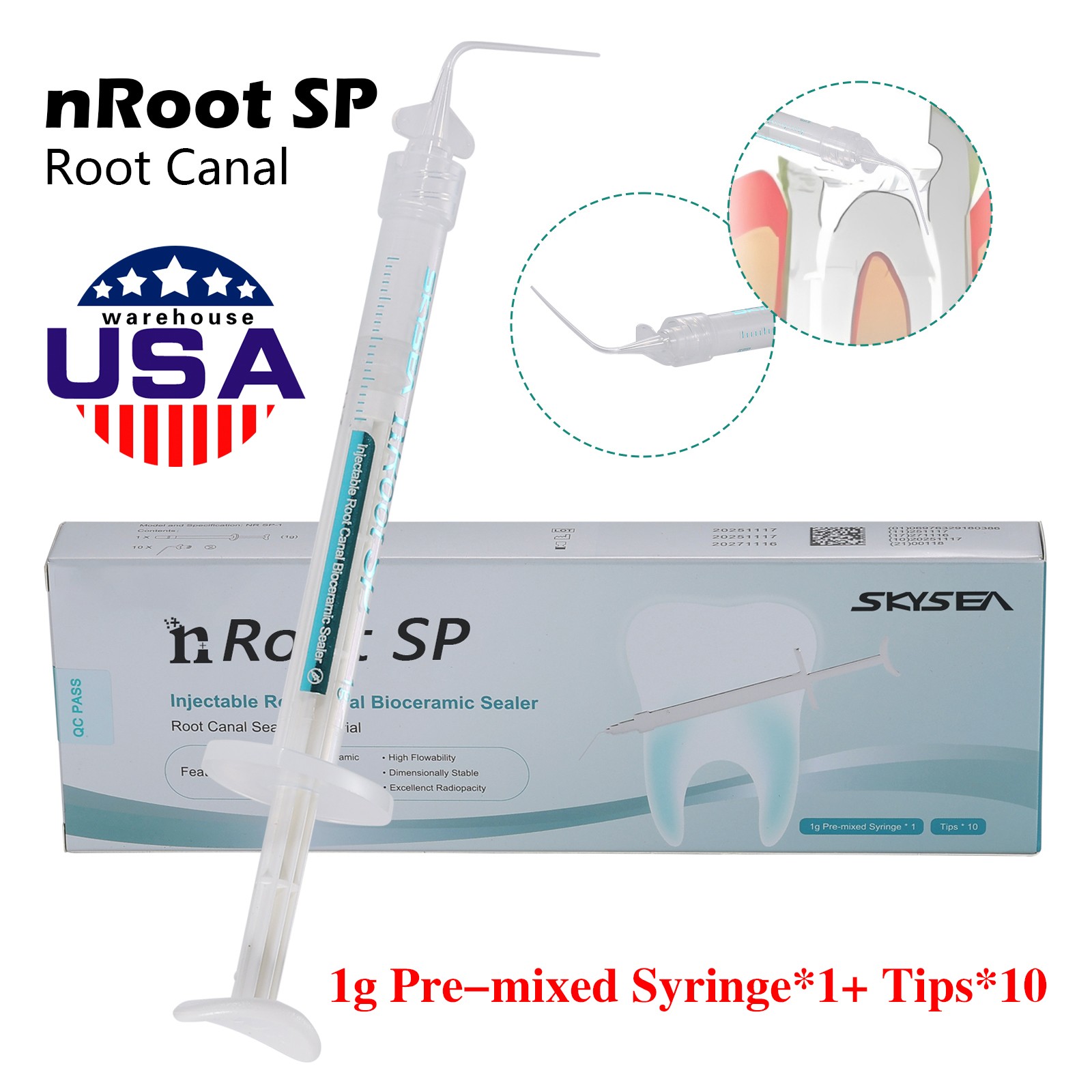 1g Material de Sellado para Endodoncia Injectable Biocerámico Dental USA