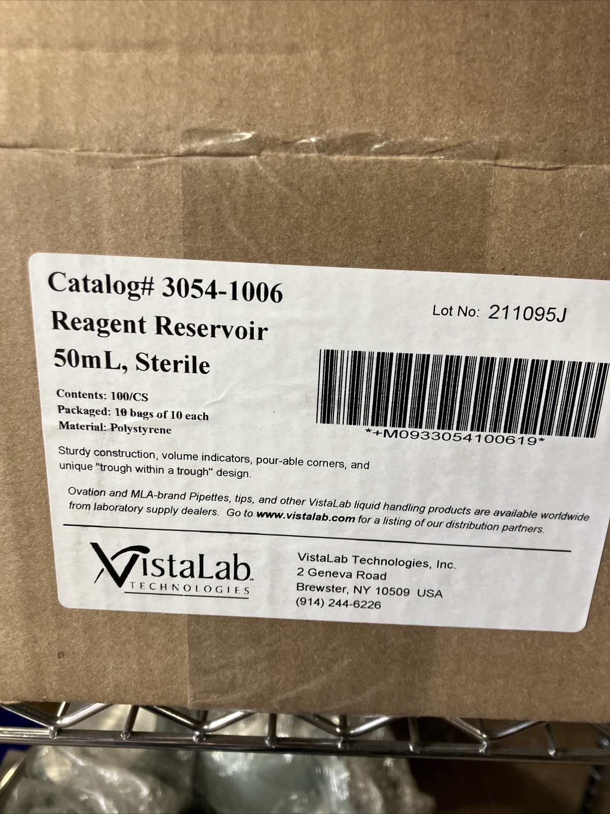 VistaLab 50 mL Reagent Reservoir, Indiv. Wrapped, Sterile 100/case 3054-1006