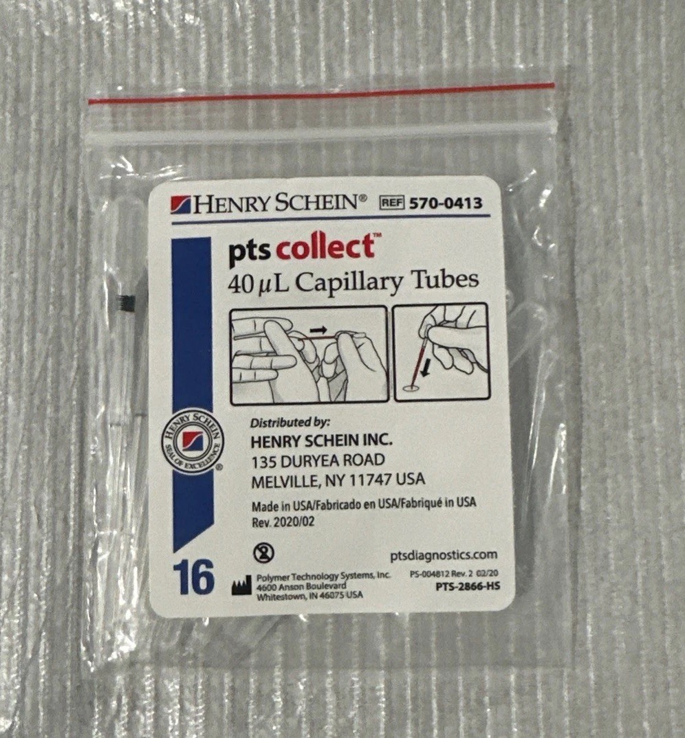 Henry Schein PTS 40 UL Capillary Blood collection Tubes, 16 Ct Micro-hematocrit