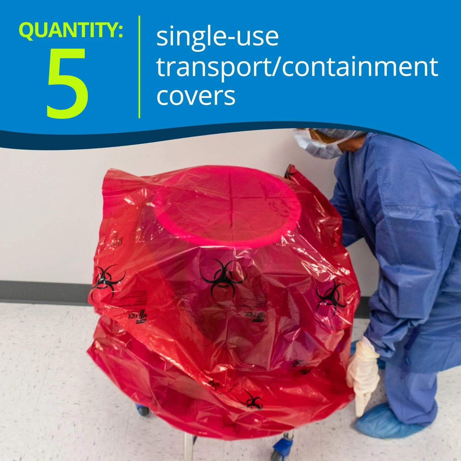 5 Tidi 5540RS Shield Transport Containment Cover for Ring Stand Red Biohazard pk