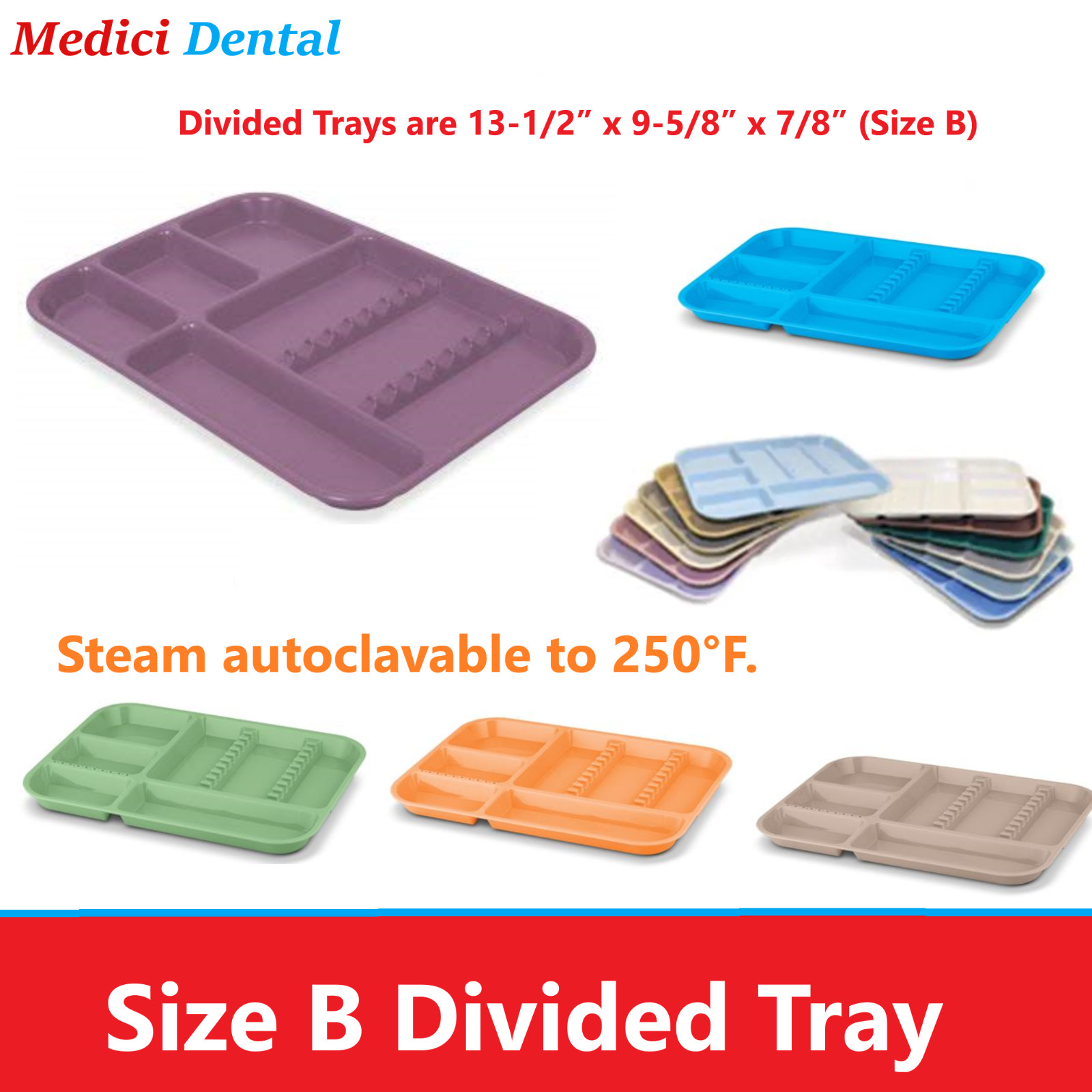 DENTAL SET UP B DIVIDED Tray SIZE B Tray B (Ritter), Fully Autoclavable 250ºF,
