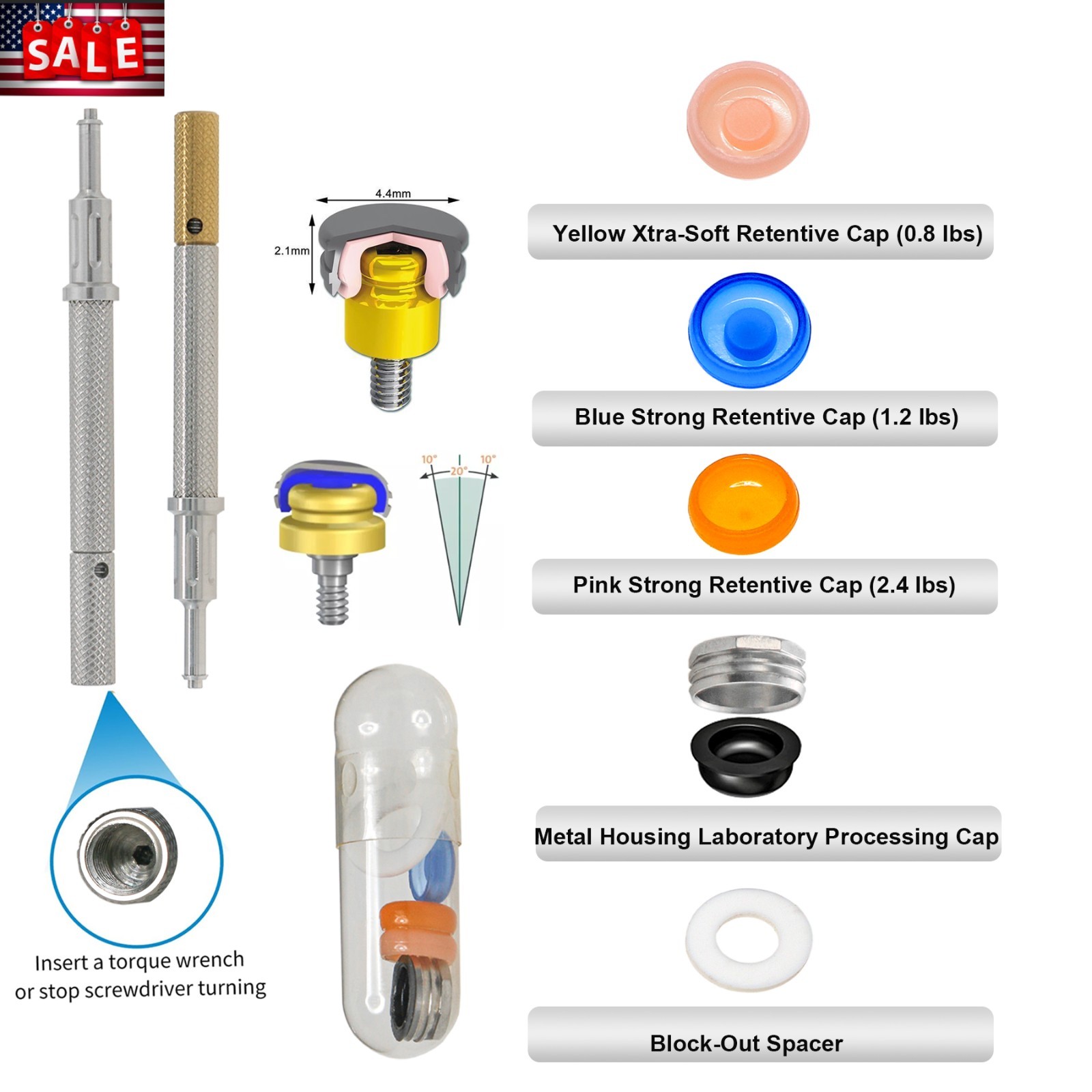 US Dental Overdenture Locator Core Tool Abutments Retention Caps Implant Inserts