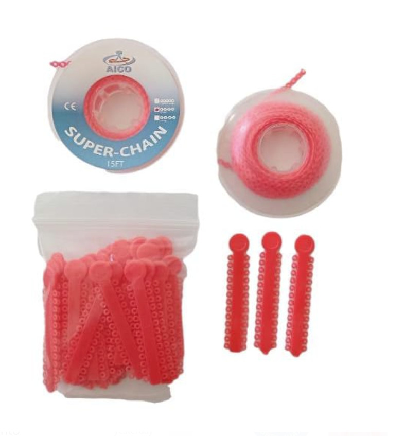 Elastic Ligature Modules & Power Chain Short Coral Dentaico Orthodontic Supply