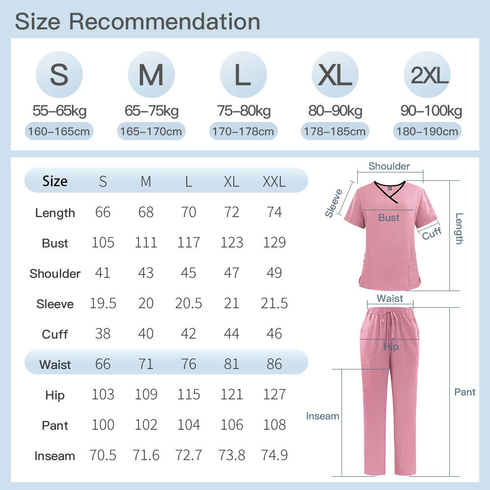 [Shirt + Pants] Women Anti-wrinkle Breathable Scrubs Medical Nursing Uniform Set
