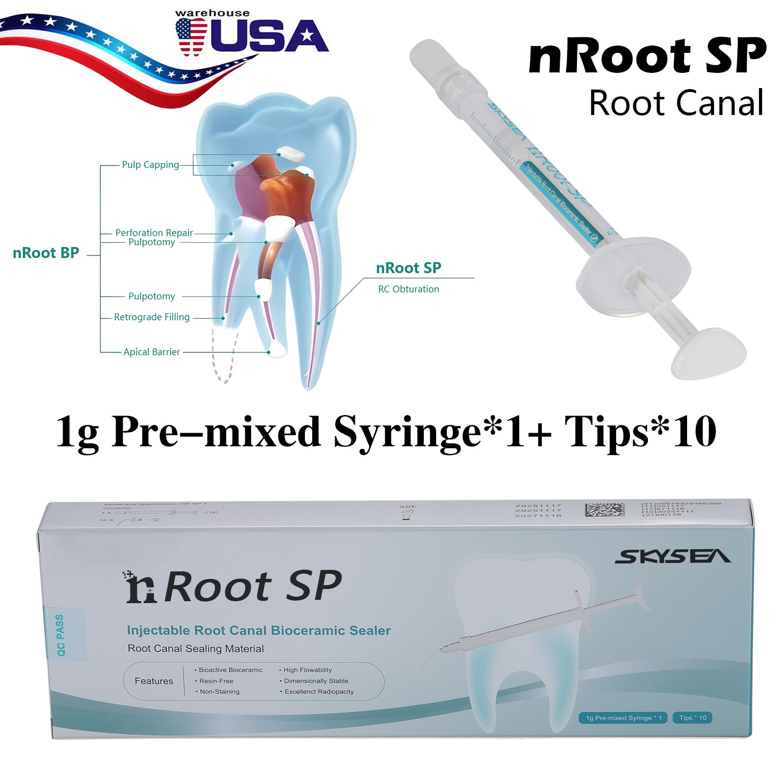 1g Material de Sellado para Endodoncia Injectable Biocerámico Dental USA