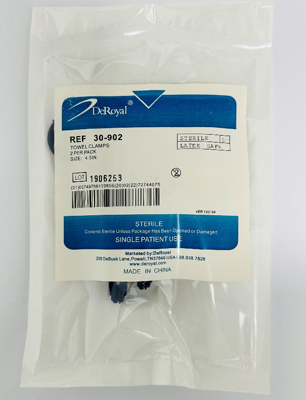 *2-Pieces* DeRoyal Towel Clamps 4.5″ Sterile 30-902