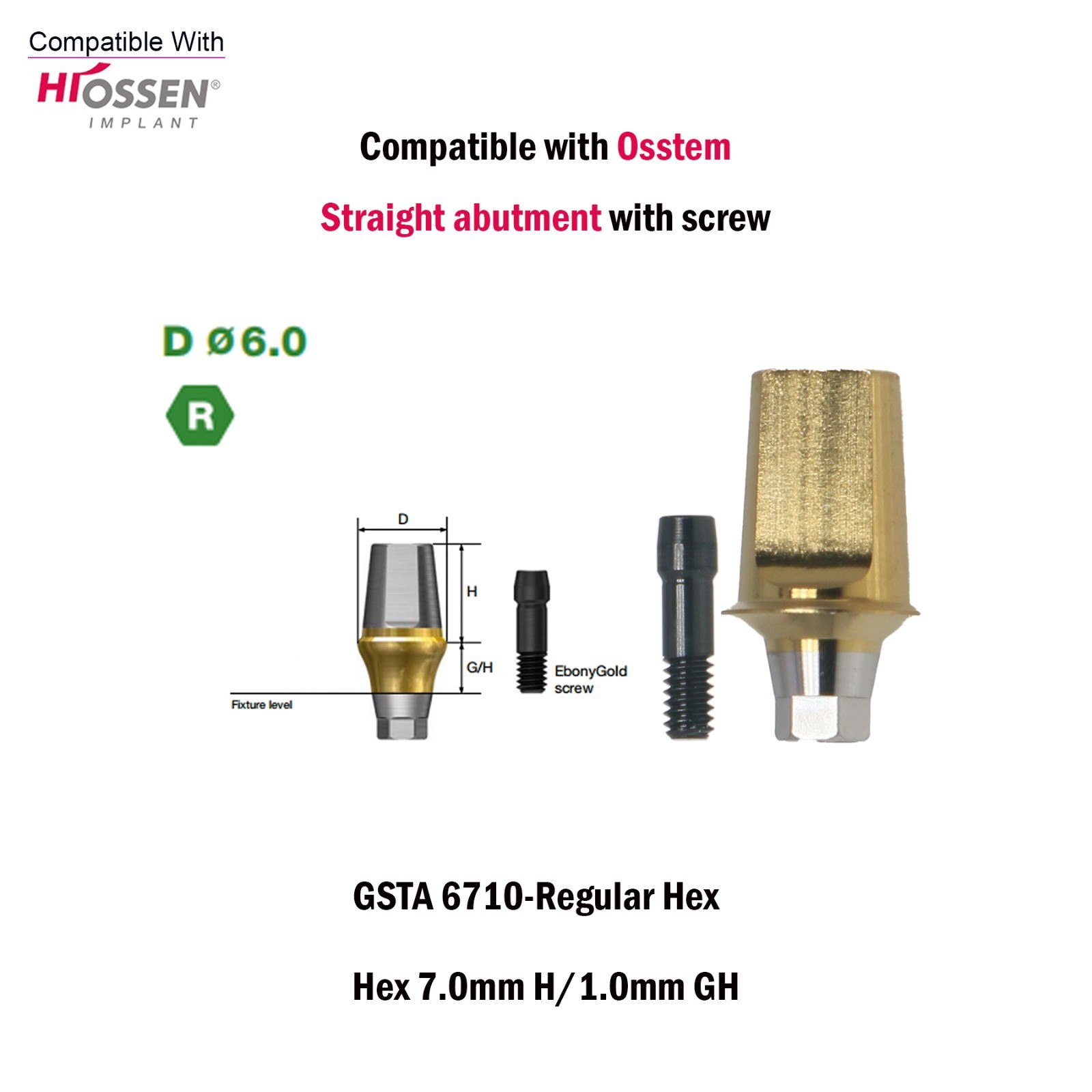 Dental Straight Transfer Abutment Internal Hex 7.0mm HRegular For Hiossen Osstem