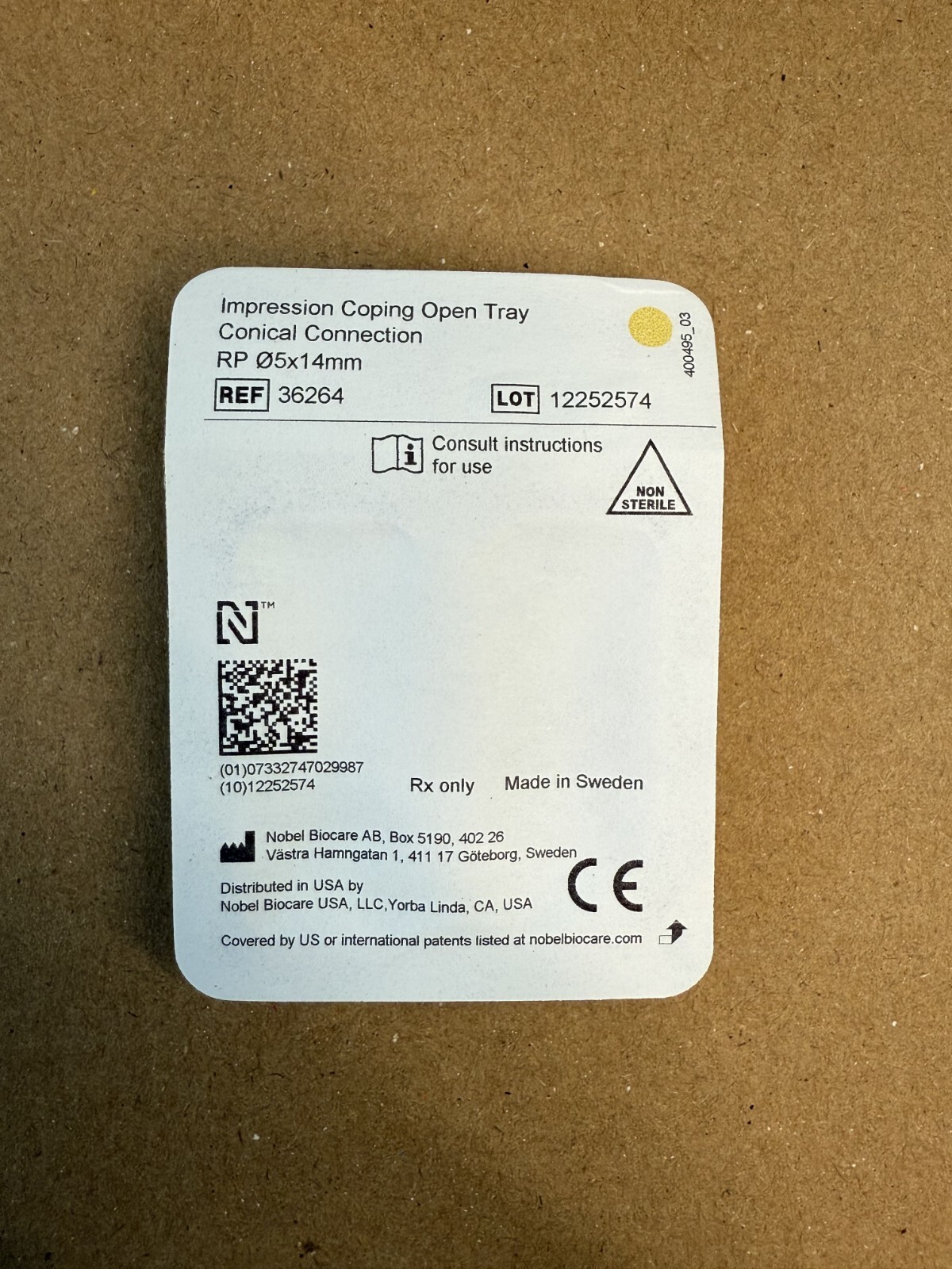 Nobel Biocare Conical RP 5X14mm Open Tray Impression Coping (REF 36264)