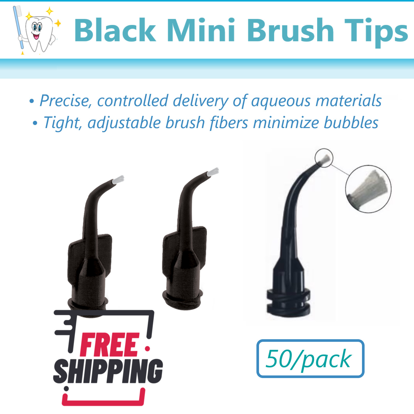 Dental Ultradent® Black Mini® Type Viscous Materials Delivery, 19ga w Brush 50Bx