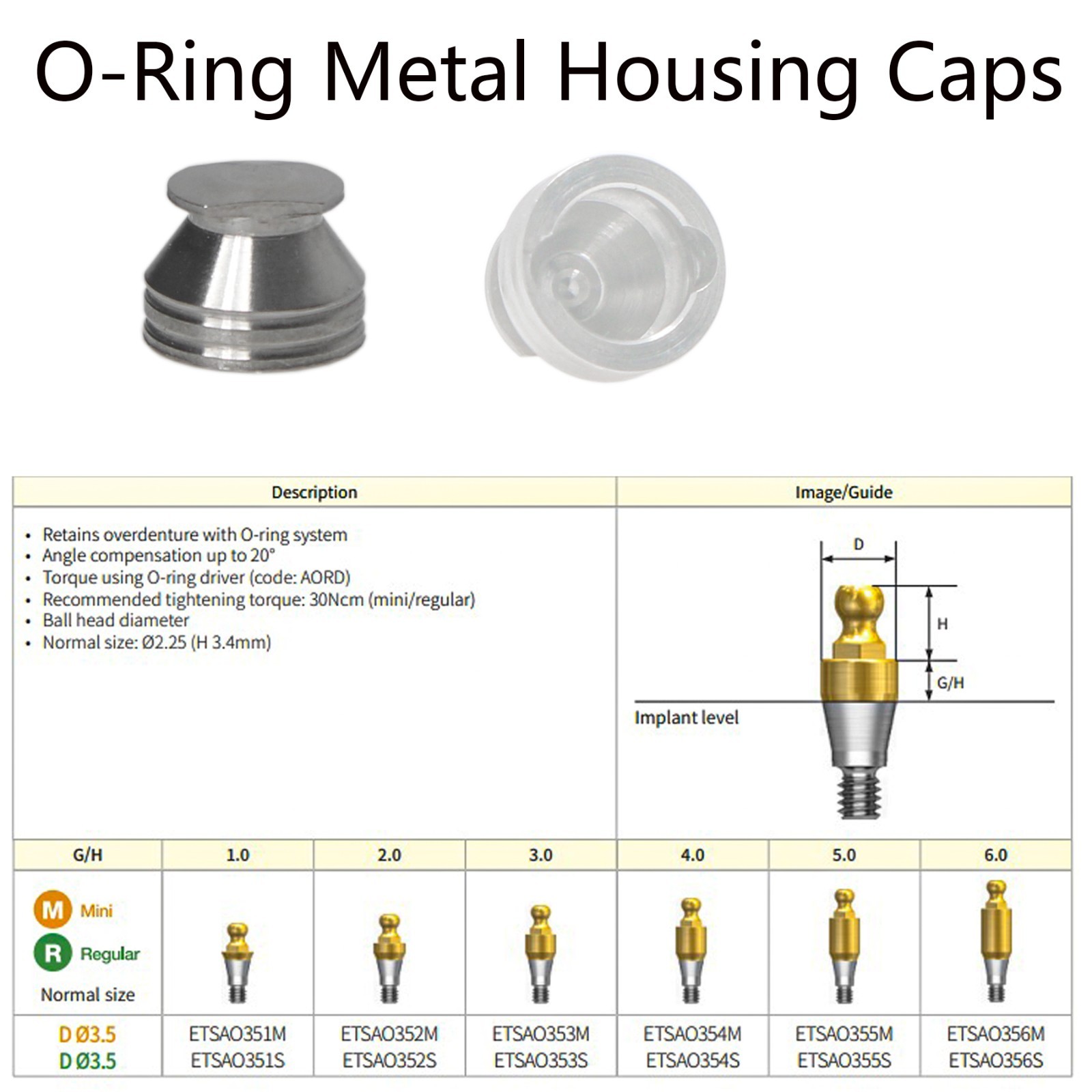 Dental Ball Attachment Abutment Denture Repair Parts O-ring Cap for Hiossen Osst