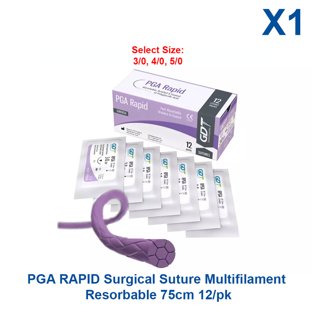 Dental Rapid PGA Polyglycolic Sutures 75cm 12/pk Synthetic Coated Violet