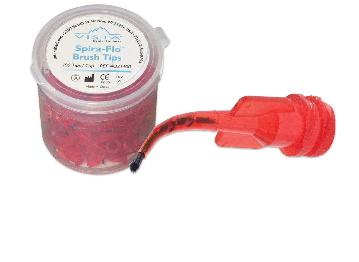Vista Dental Spira-Flo™ Brush Tips Red for Viscous Material Delivery 25-200