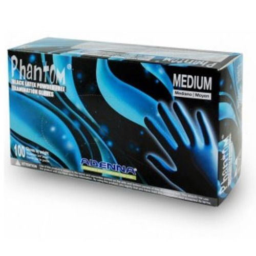 Adenna Phantom Latex Exam Gloves: Medium, Black, Powder-free, Fully