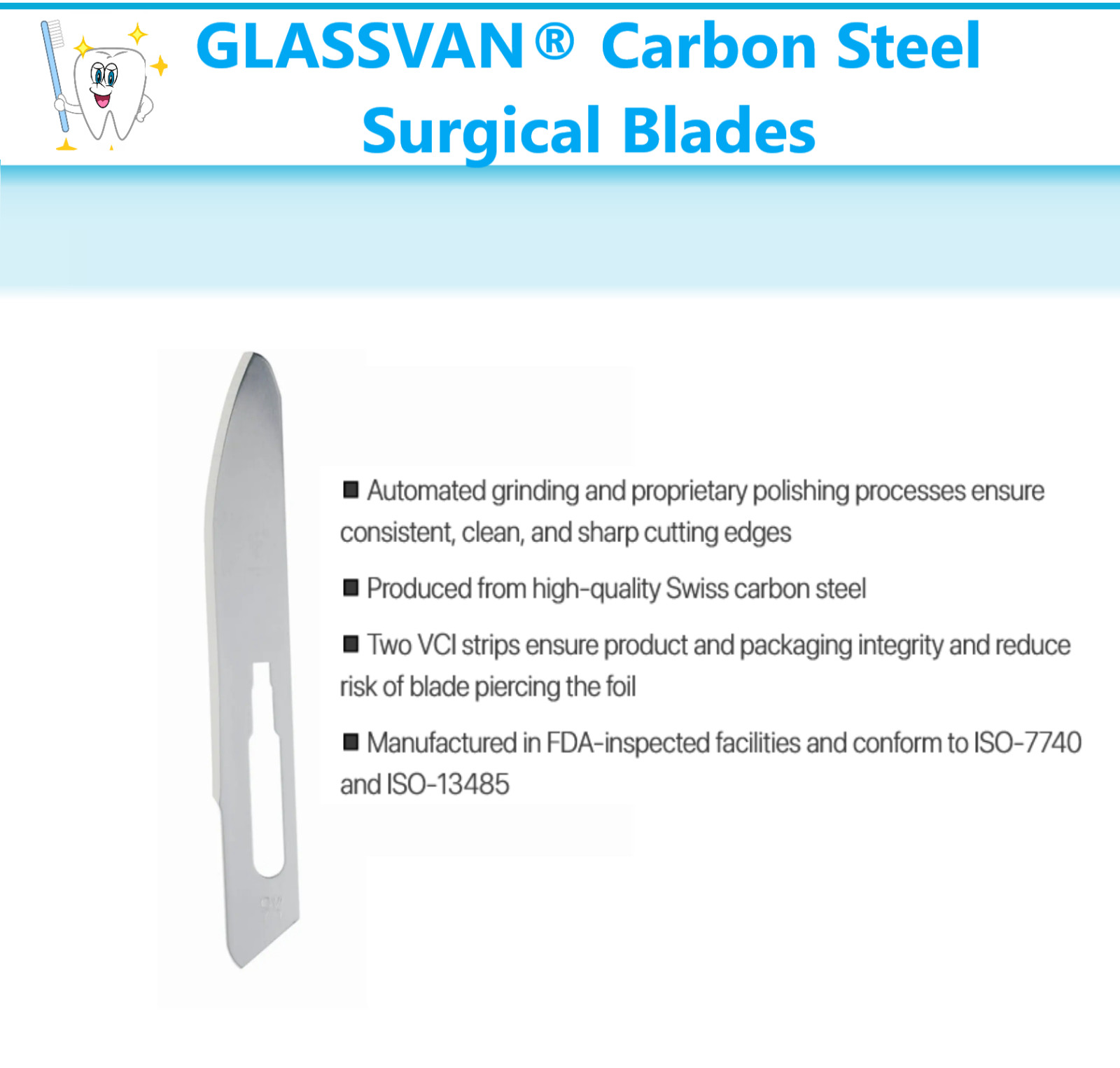 Dental GLASSVAN® Carbon Steel Surgical Blades 2001T-70GV Myco GLASSVAN #70 Blade