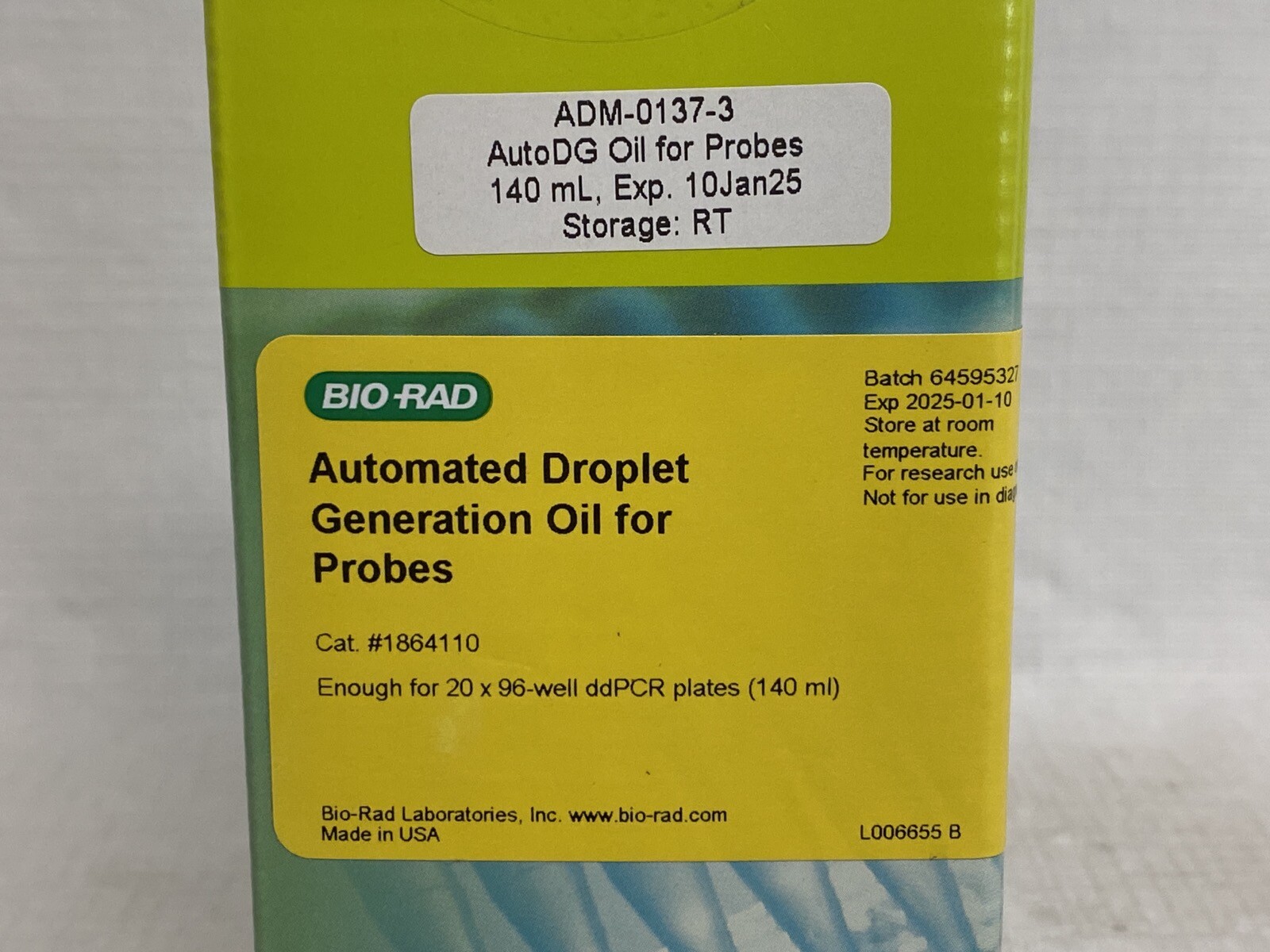 BIO-RAD 140mL QX200 ddPCR Automated Droplet Generation Oil 1864110 Exp 2025-01