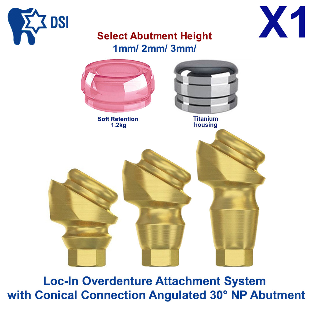 1x Set Abutment Angulated 30° Conical Loc-In Attachment NP Soft Cap