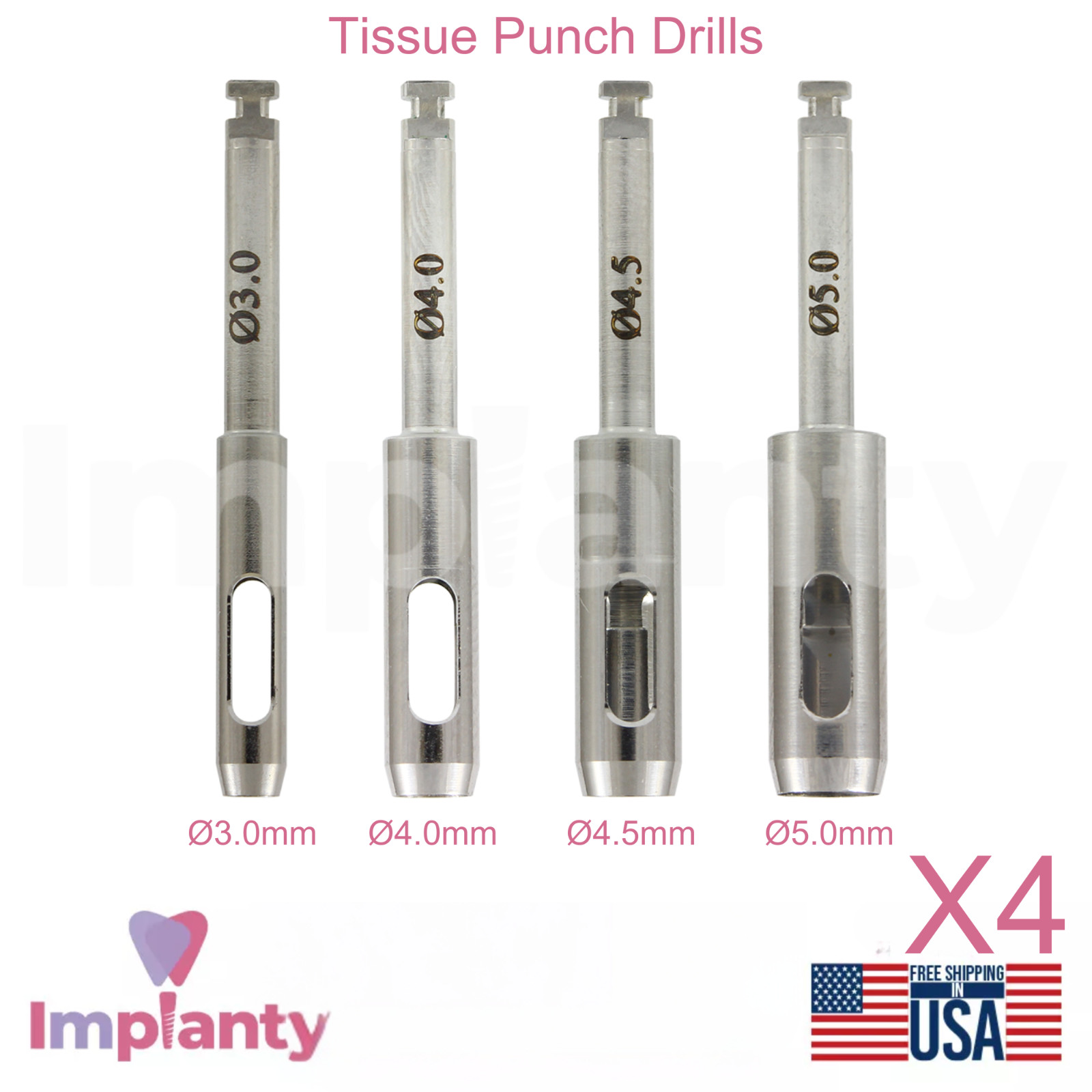 4x Dental Tissue Punch Drills Stainless Steel Soft Tissue Removal Dentistry Tool