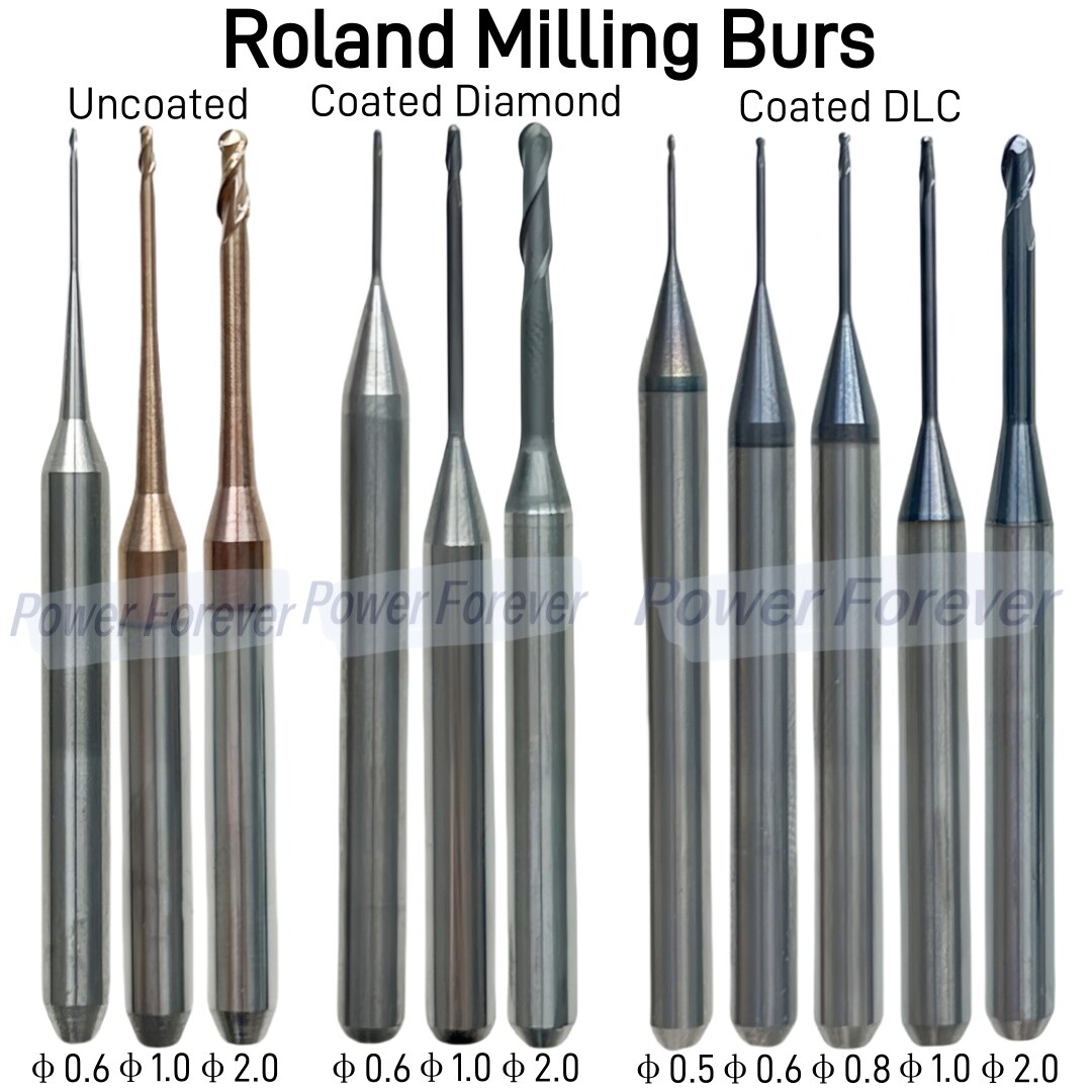 11Sizes Dental Roland Milling Burs CAD CAM Zirconia Cutting Bur PMMA DLC Diamond