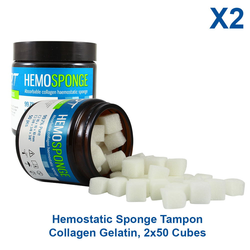2X Dental Hemstatic Sponge Hypoallergenic Tampon Collagen Gelatin, 2×50 cubes