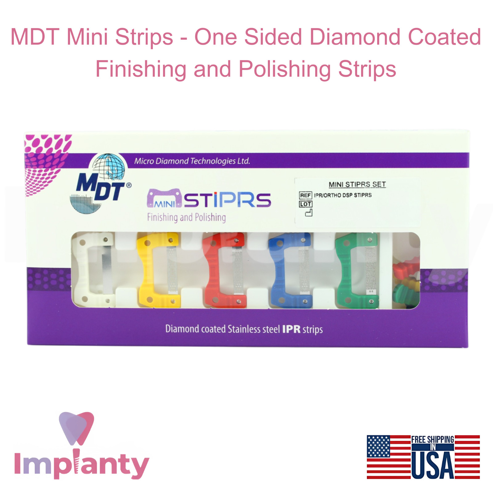 MDT Mini IPR Strips Set One Sided Diamond Coated Contouring Stainless Steel Tool