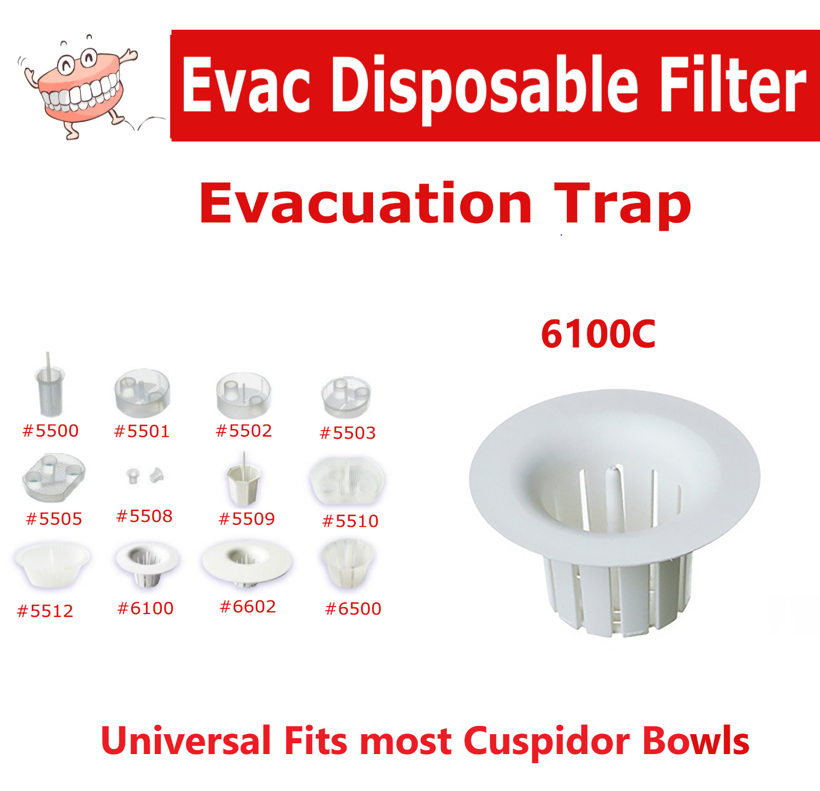 Dental Dispos-a-Trap #6100C Universal Vacuum Disposable Evacuation Trap Fits All